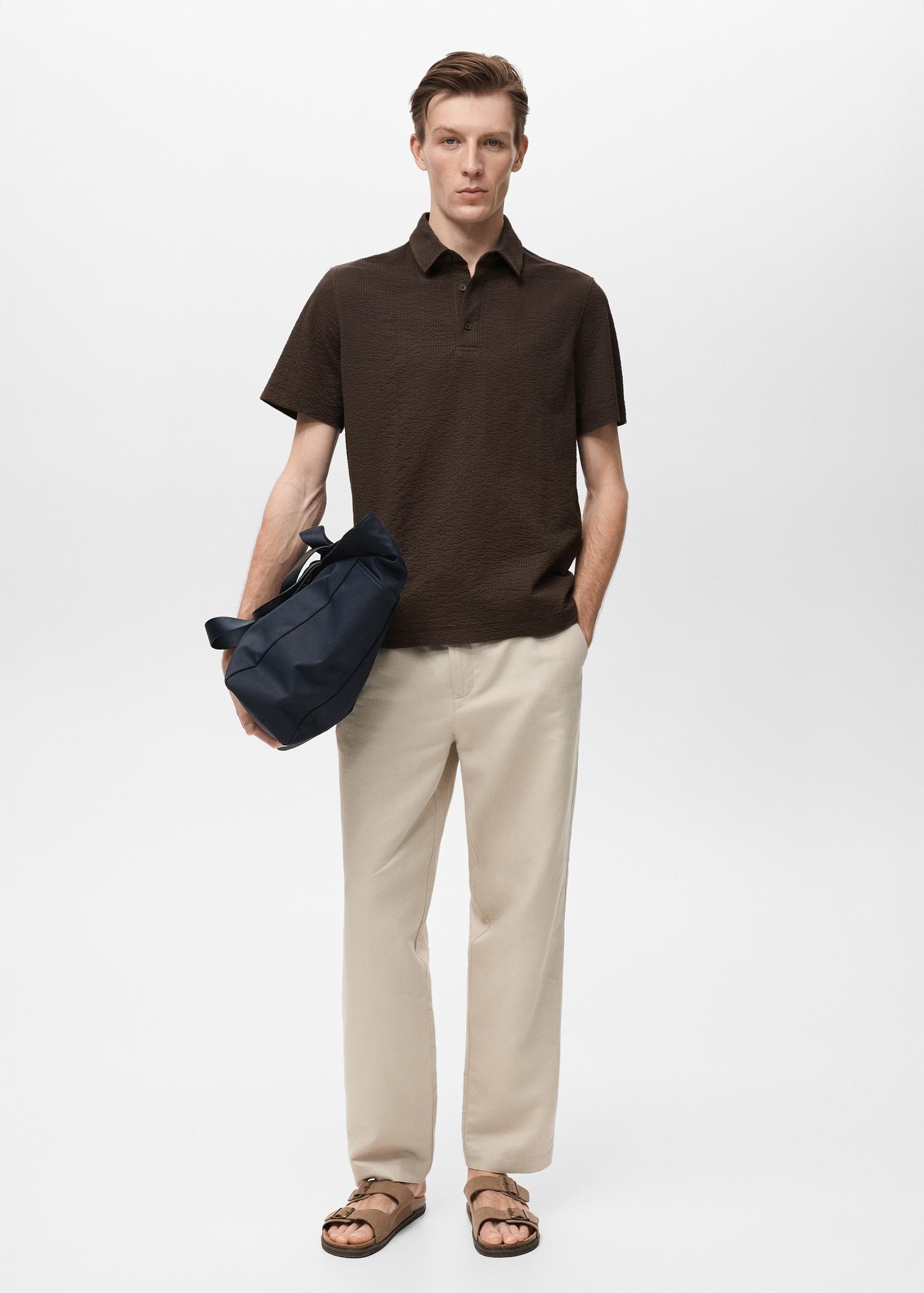 Seersucker cotton polo shirt - Men | MANGO USA Product Image