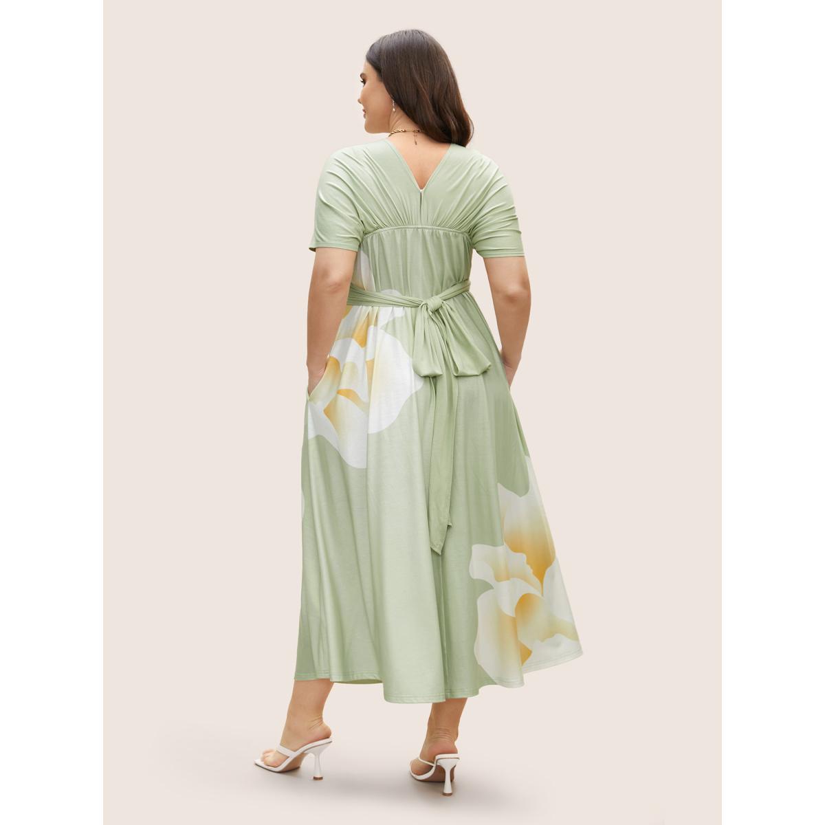 Plus Size Everywhere Dress - Floral Mesh Ties Dress Mint Women Elegant Belted Non Sleeveless Curvy BloomChic 18-20/2X Product Image