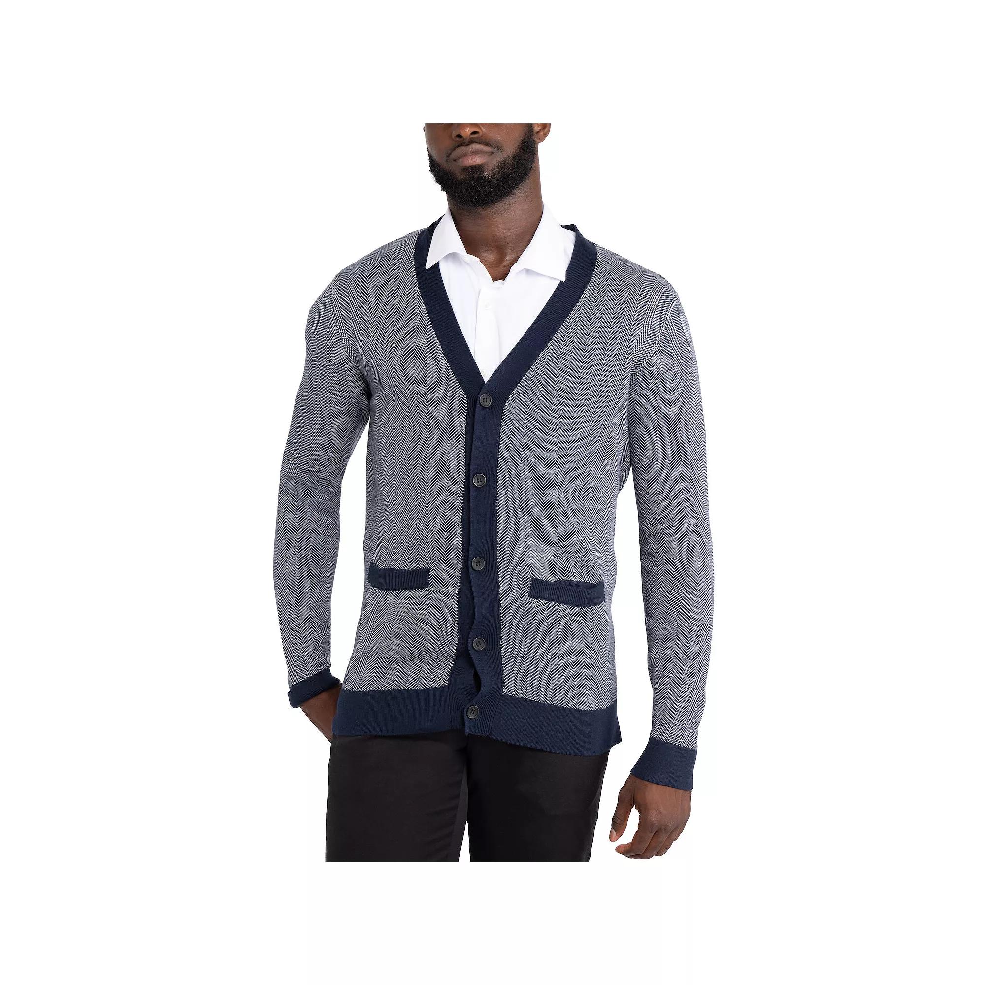 Men's Xray Herringbone Cardigan Sweater, Size: Large, Blue Product Image