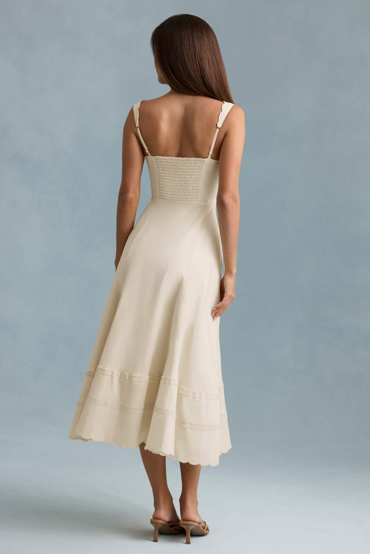 Cotton-Poplin A-Line Midaxi Dress in Ivory Product Image