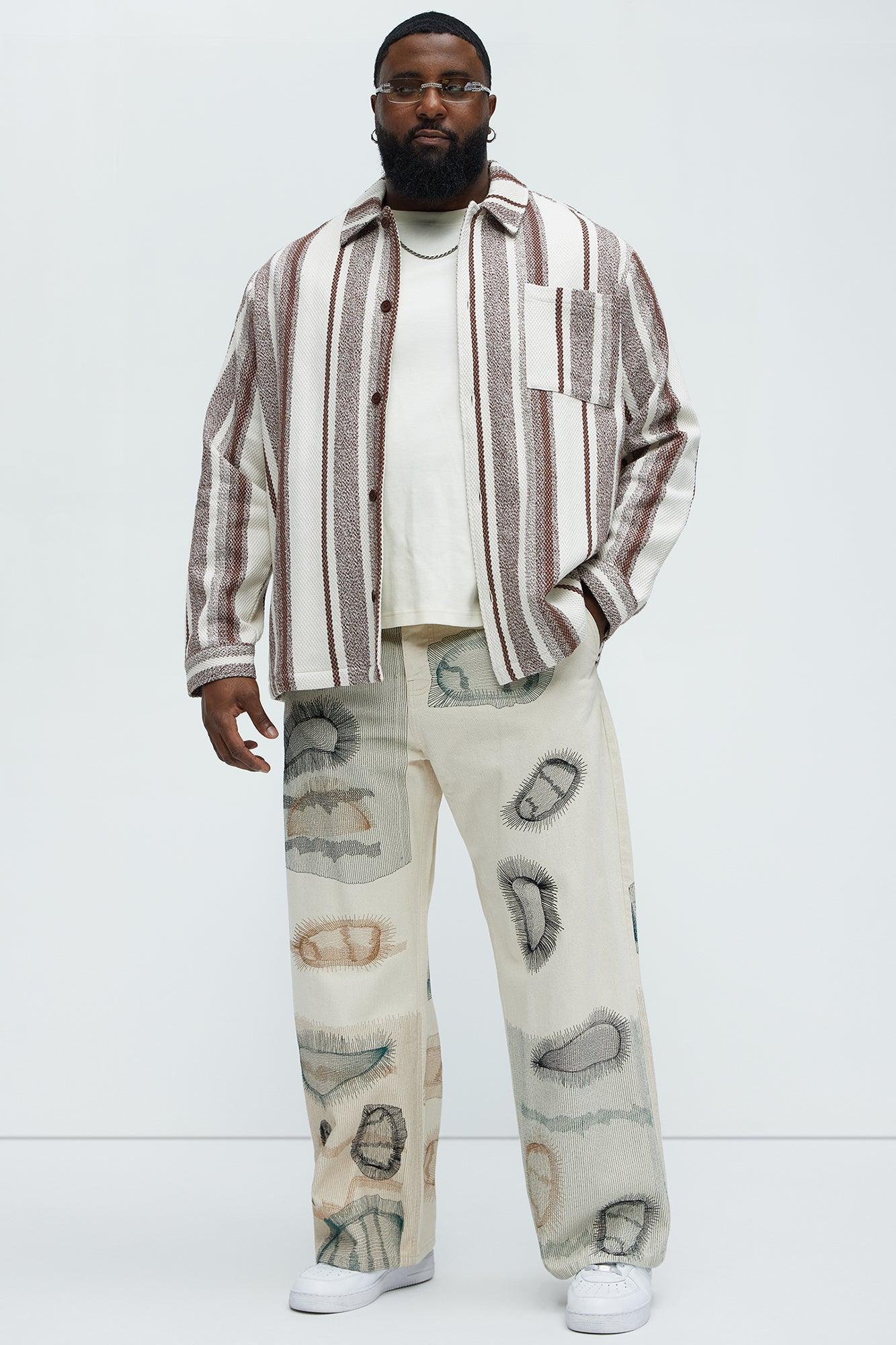 Chunky Weave Striped Oversized Shirt - Brown Combo Product Image