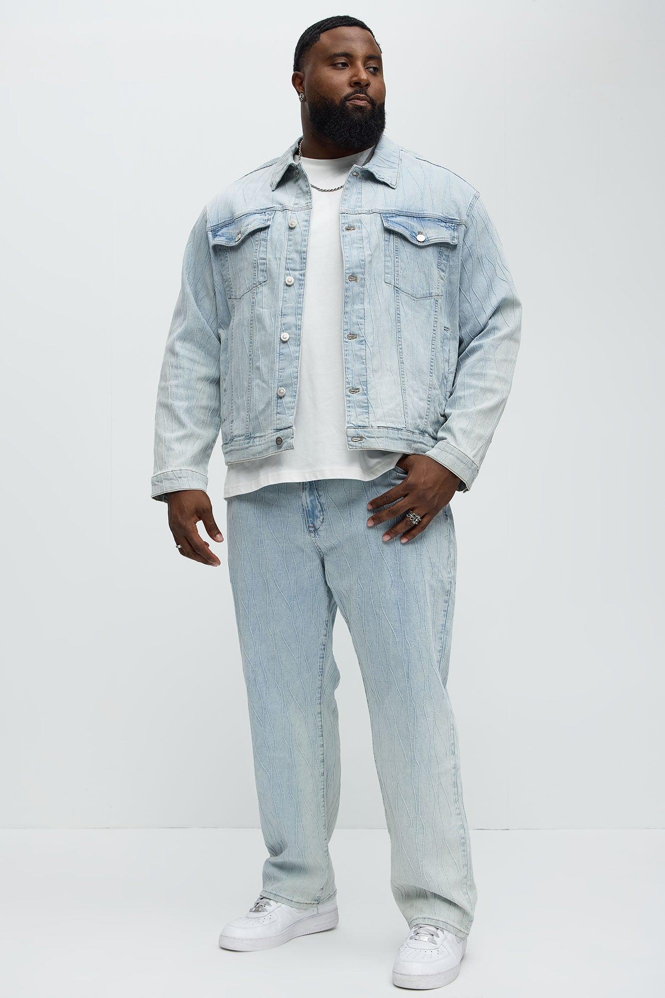 Wavy Jacquard Straight Jeans - Light Blue Wash Product Image