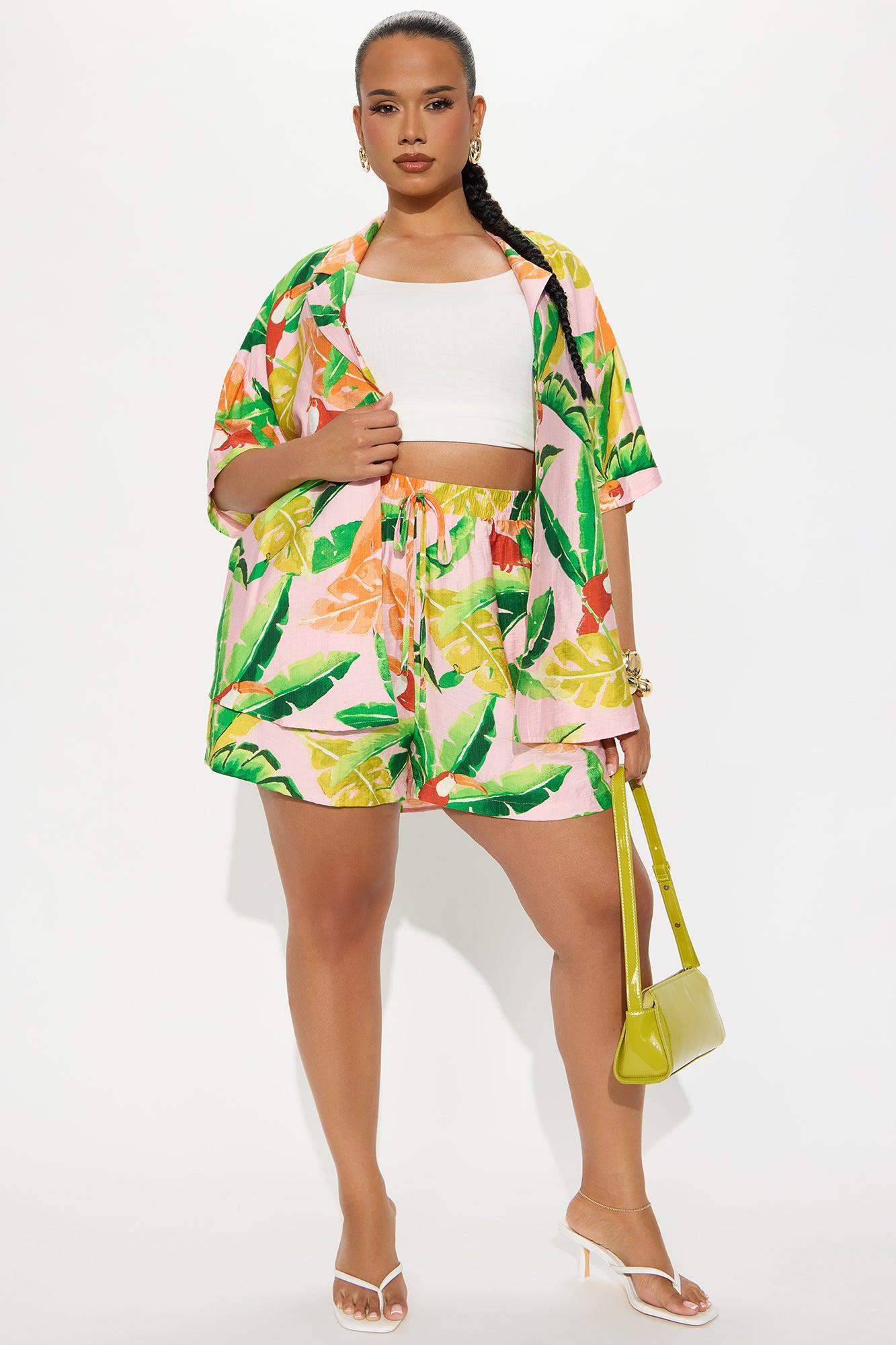 Palm Paradise Short Set - Pink/combo Female Product Image