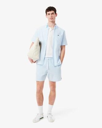 Mid Length Striped Textured Swim Trunks Product Image