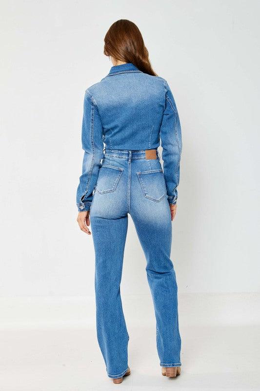 88719   Calista Hi-Rise Long Sleeve Slim Straight Leg Jumpsuit by Judy Blue Jeans Product Image