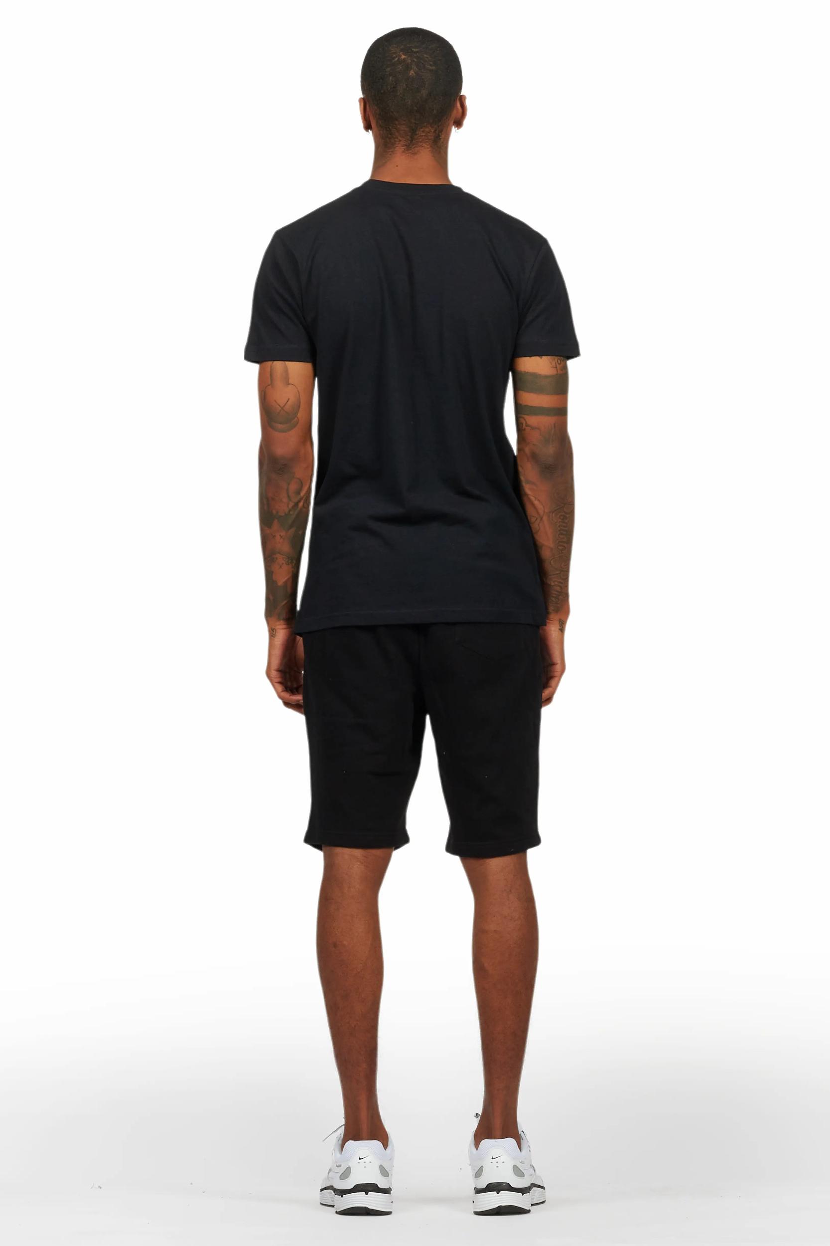 Colorful Race Black T-Shirt Short Set Male Product Image