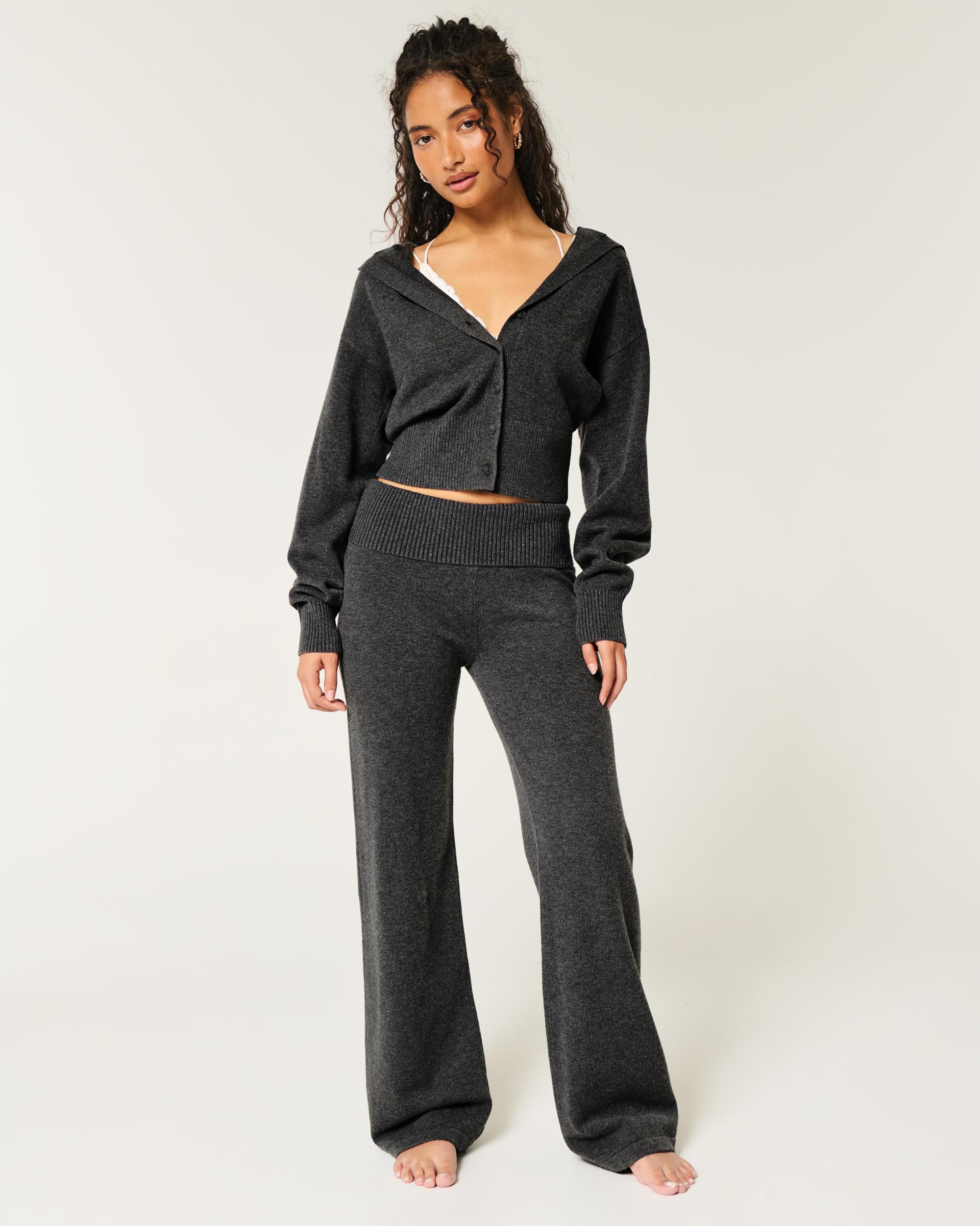 Gilly Hicks Sweater-Knit Foldover Waist Straight Pants Product Image