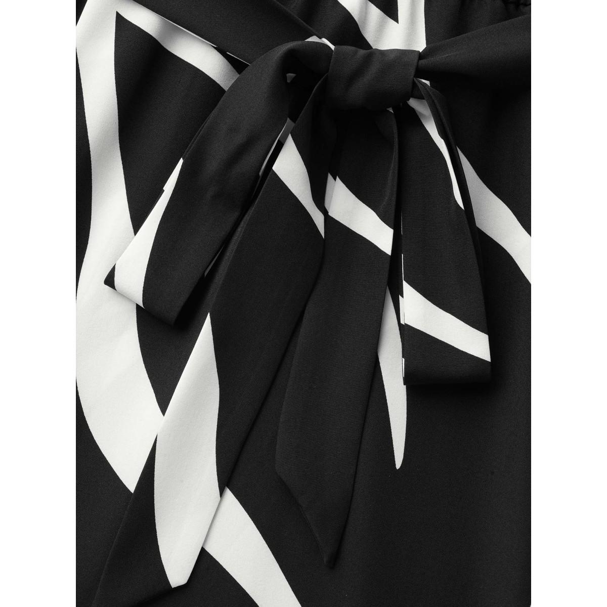 Plus Size V Neck Geometric Belted Dress Black Women At the Office Belted V-neck Long Sleeve Curvy BloomChic 22-24/3X Product Image