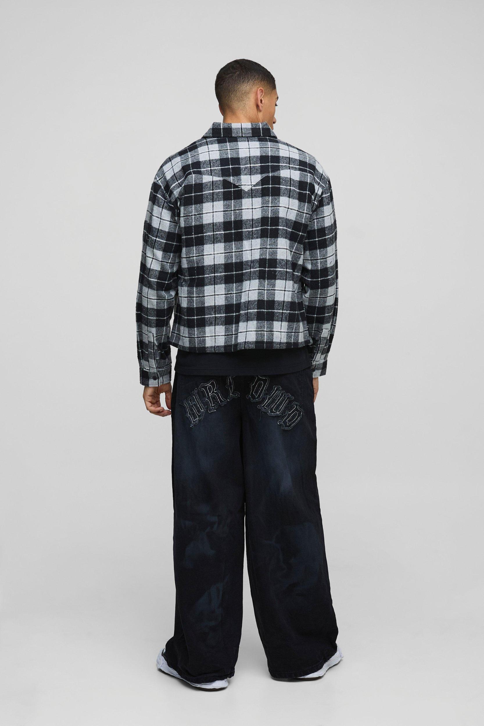 Super Baggy Rigid Crinkle Wash Applique Denim Jeans | boohooMAN USA Product Image