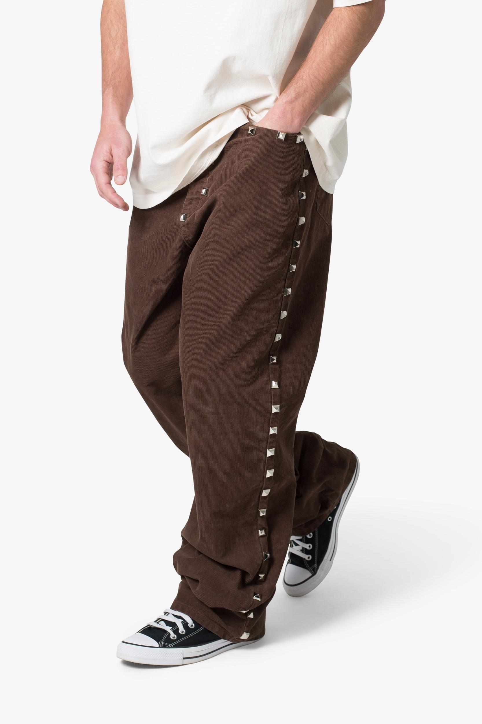 Ultra Baggy Studded Corduroy Pants - Brown Product Image