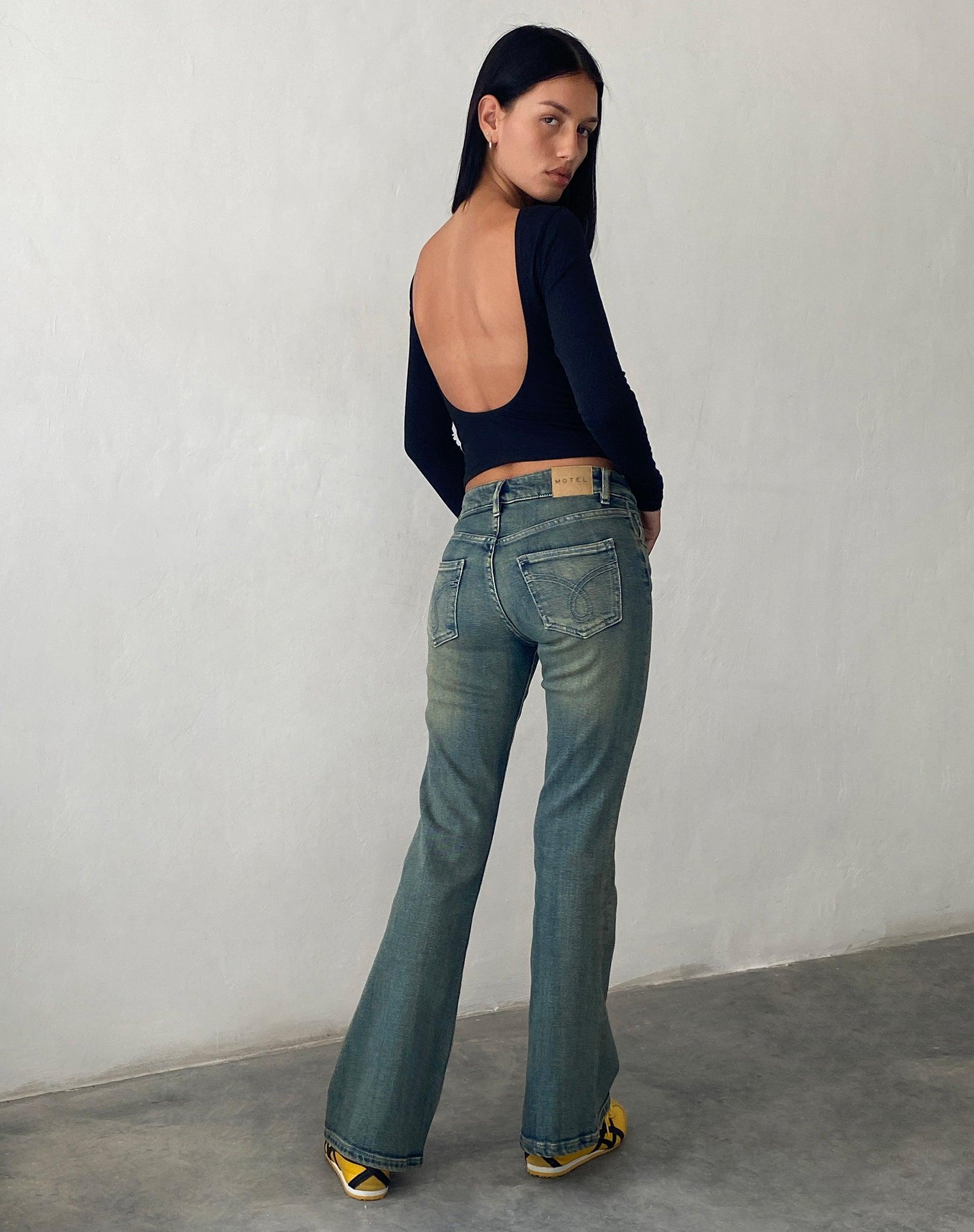 Low Rise Flared Jeans in Green Wash Female Product Image