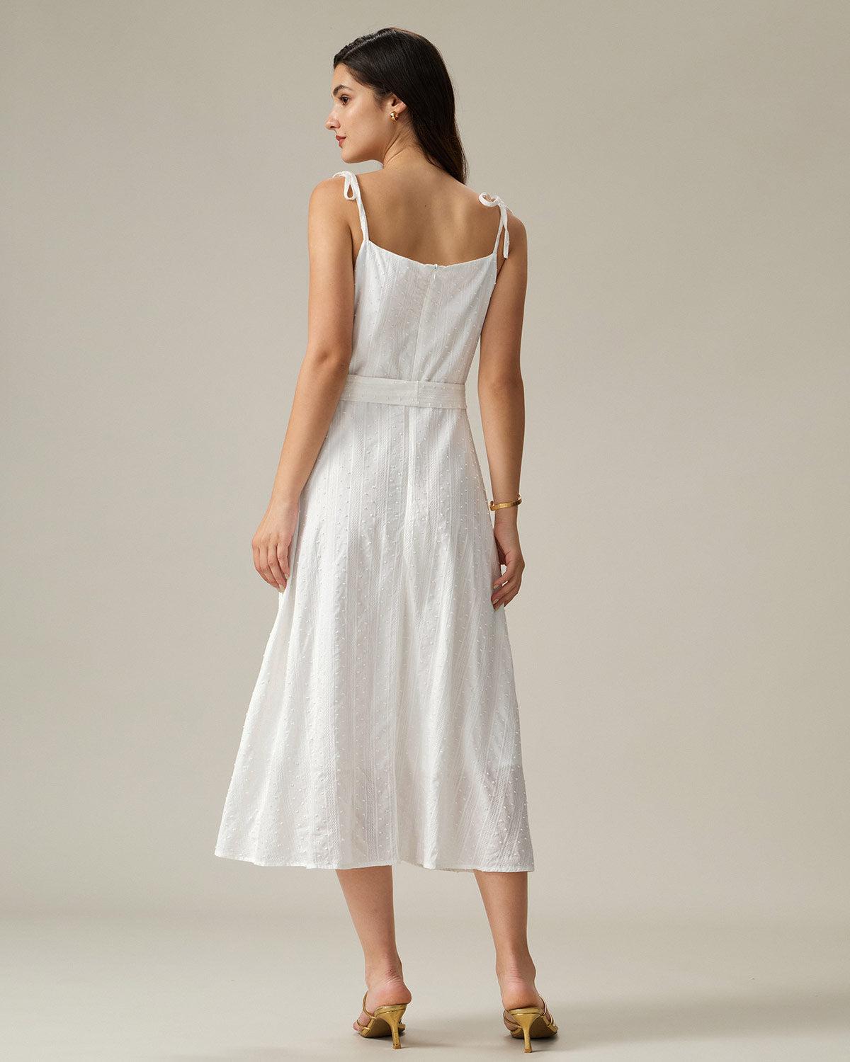 White Textured Square Neck Slip Midi Dress Product Image