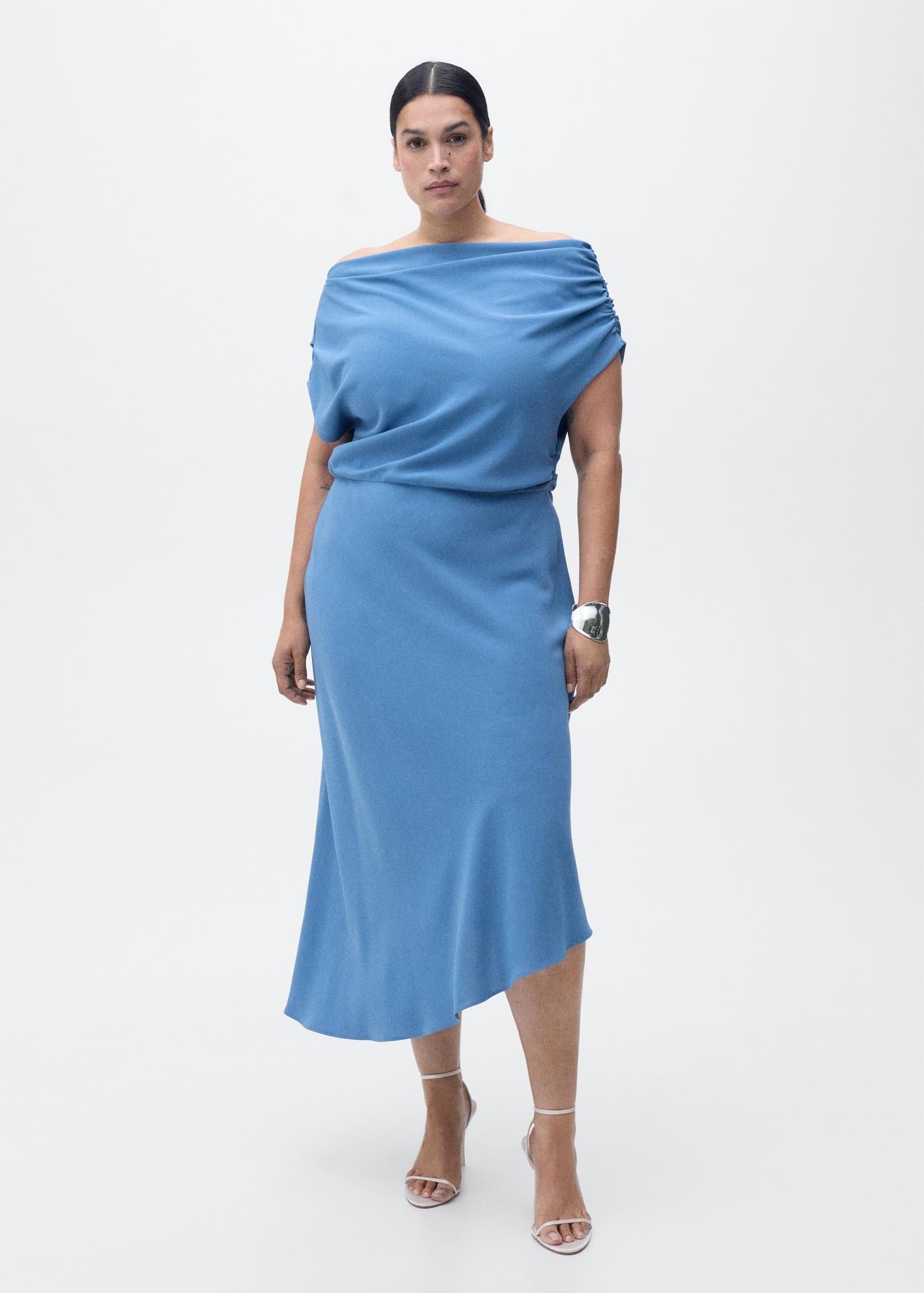 Asymmetrical-neck midi-dress - Women | MANGO USA Product Image