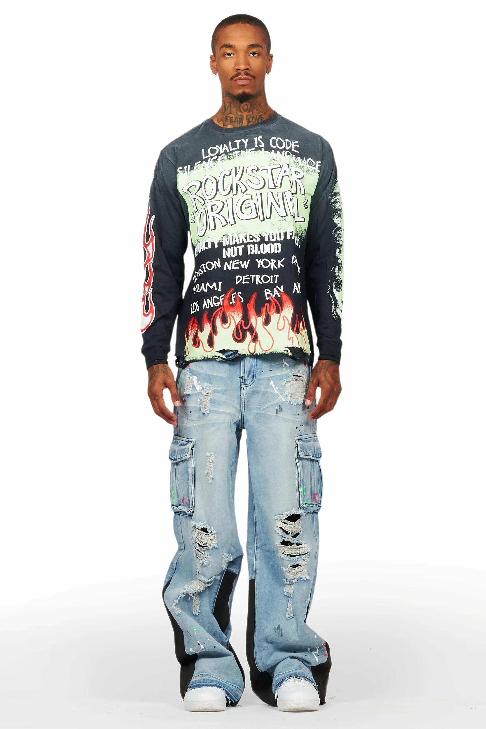 Beno Black/Blue Long Sleeve T-Shirt/Baggy Fit Jean Bundle Male Product Image