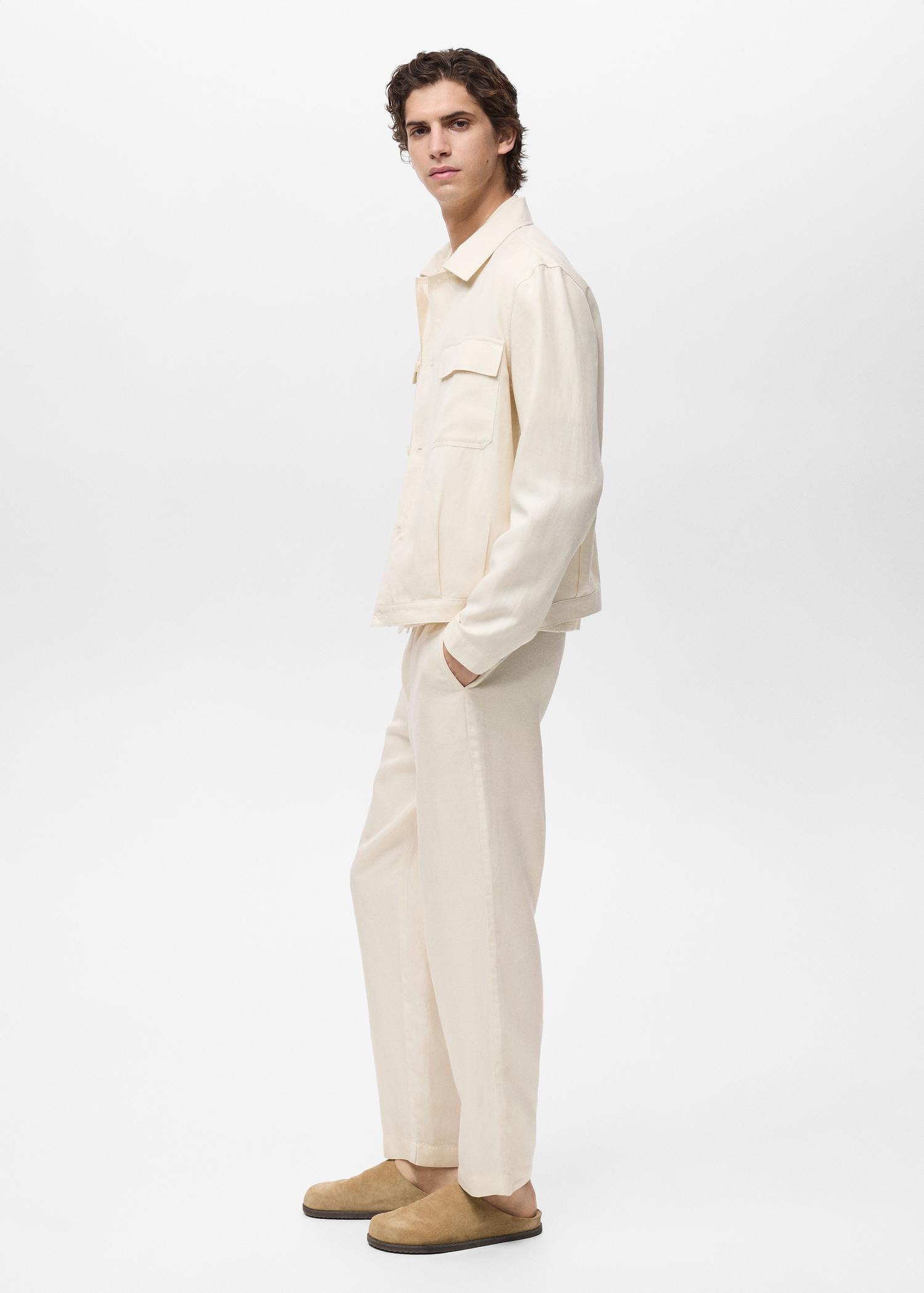Linen-blend pants with an elastic waistband - Men | MANGO USA Product Image