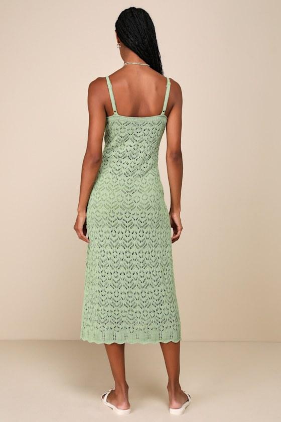 Sunset Vibes Green Crochet Sleeveless Midi Dress Product Image
