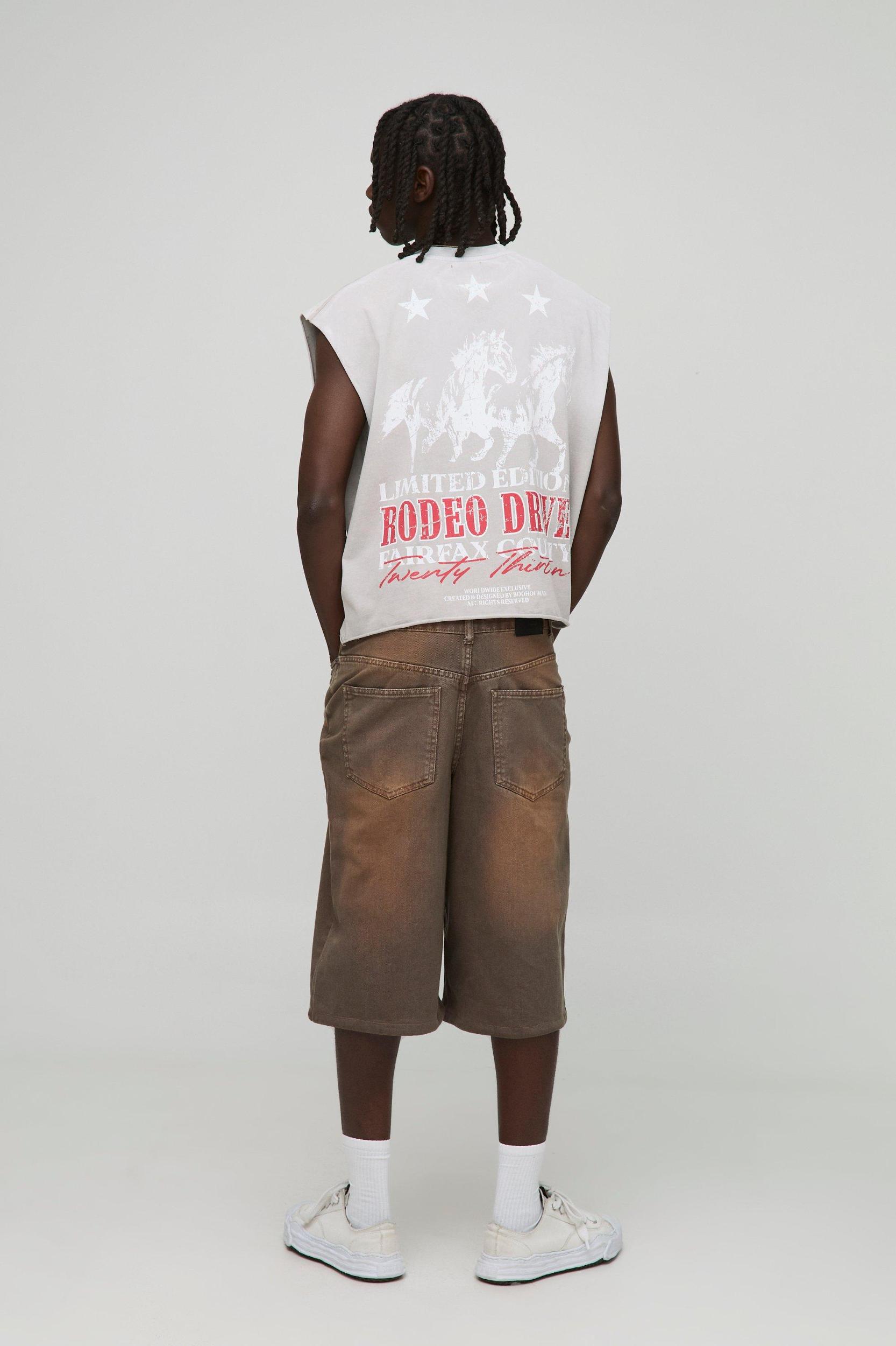 Oversized Shrunken Washed Western Graphic Tank | boohooMAN USA Product Image