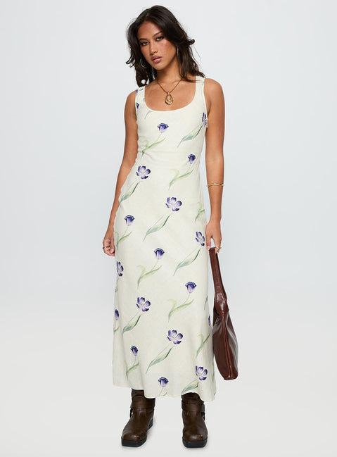 Jessabelle Linen Blend Midi Dress Cream Floral Product Image