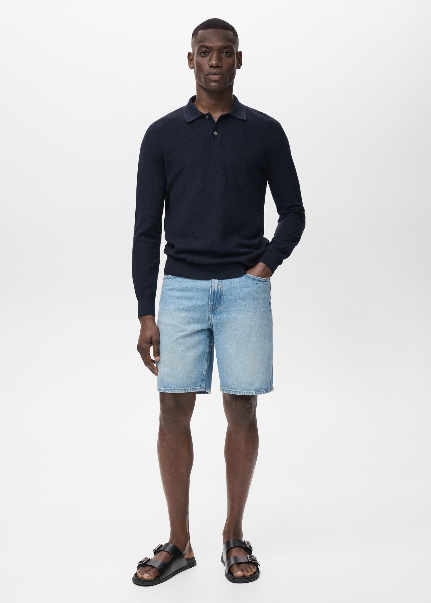 Micro-structured cotton polo shirt - Men | MANGO USA Product Image