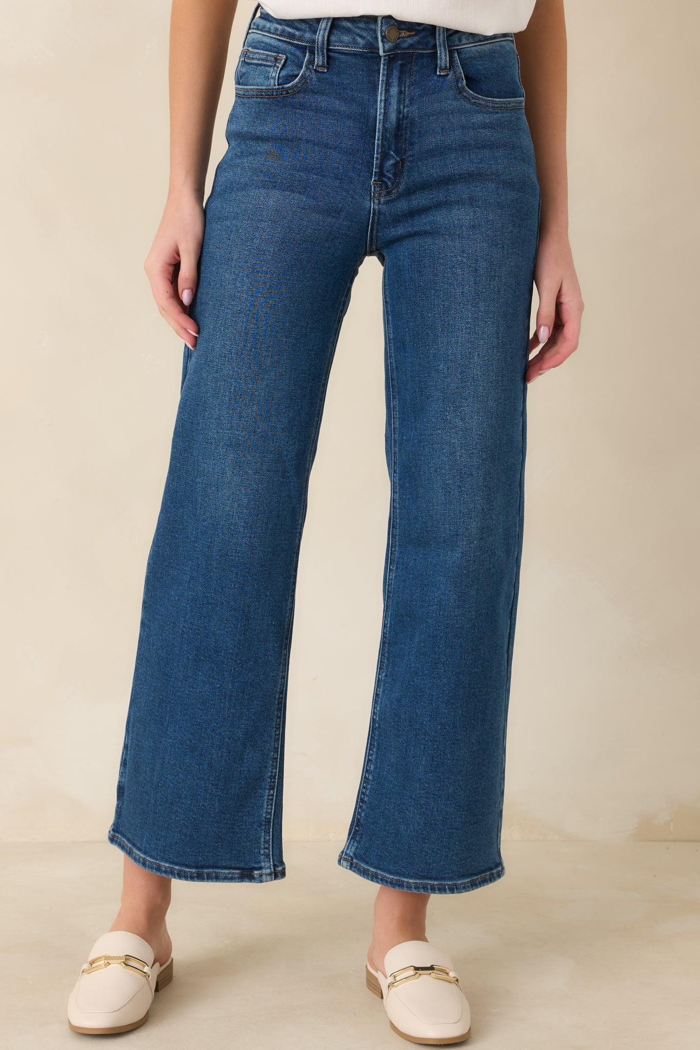 Into The Clouds Dark Wash Cropped Wide Leg Jeans 0 / Dark Wash Product Image