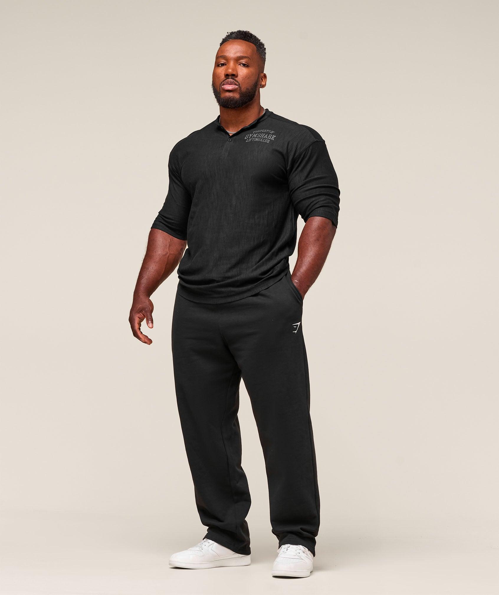 Gymshark Lightweight Slub Textured 3/4 Henley - Black Male Product Image