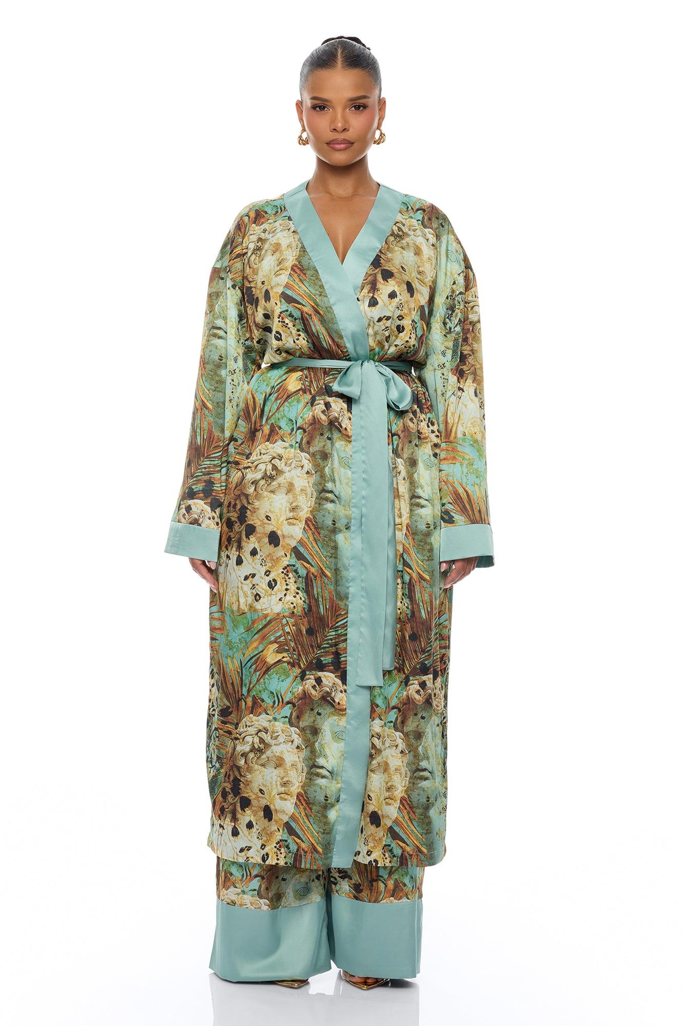 Call Me Coastal Satin Pant Set - Blue/combo Female Product Image