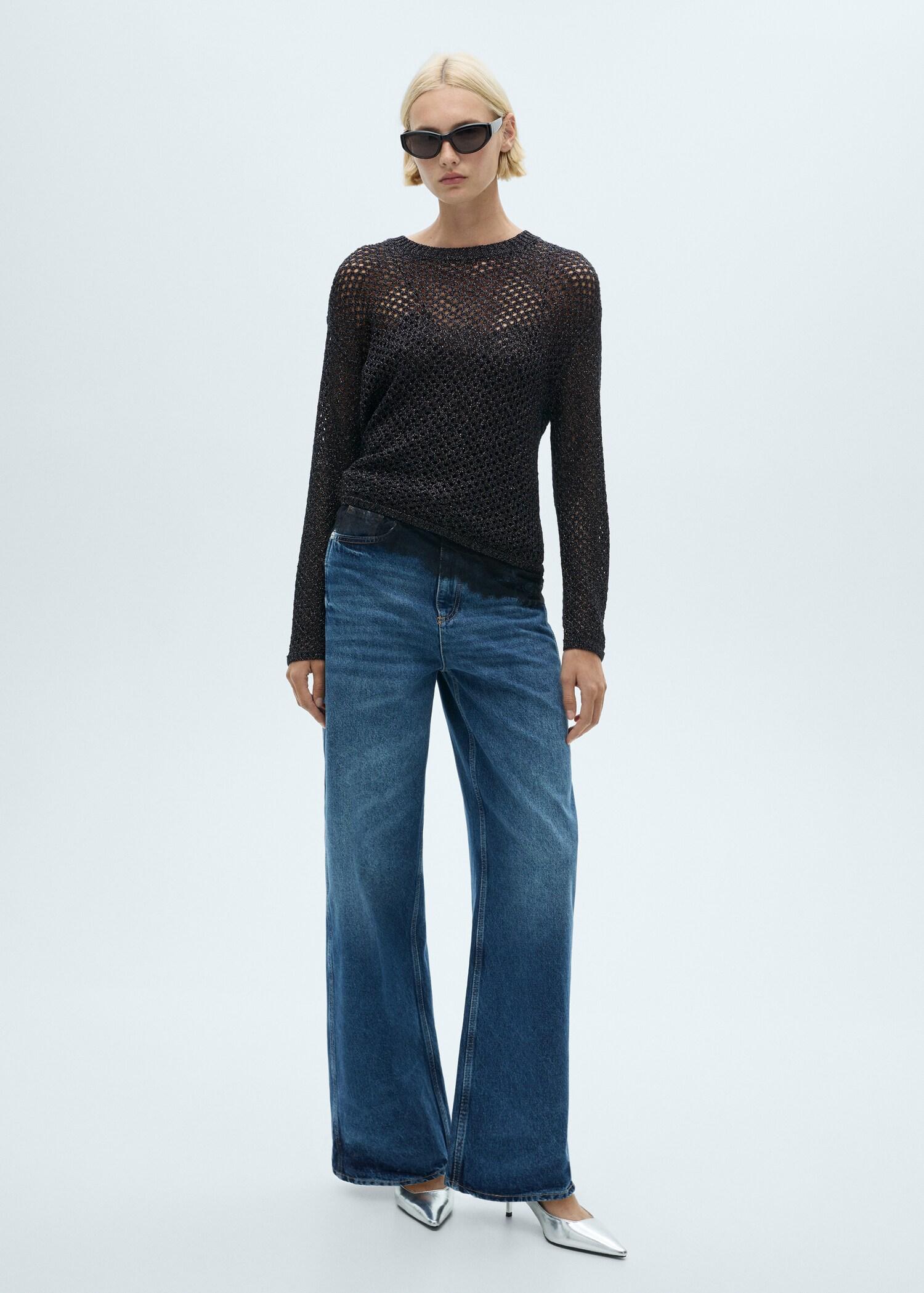 Lurex openwork knitted sweater - Women | MANGO USA Product Image