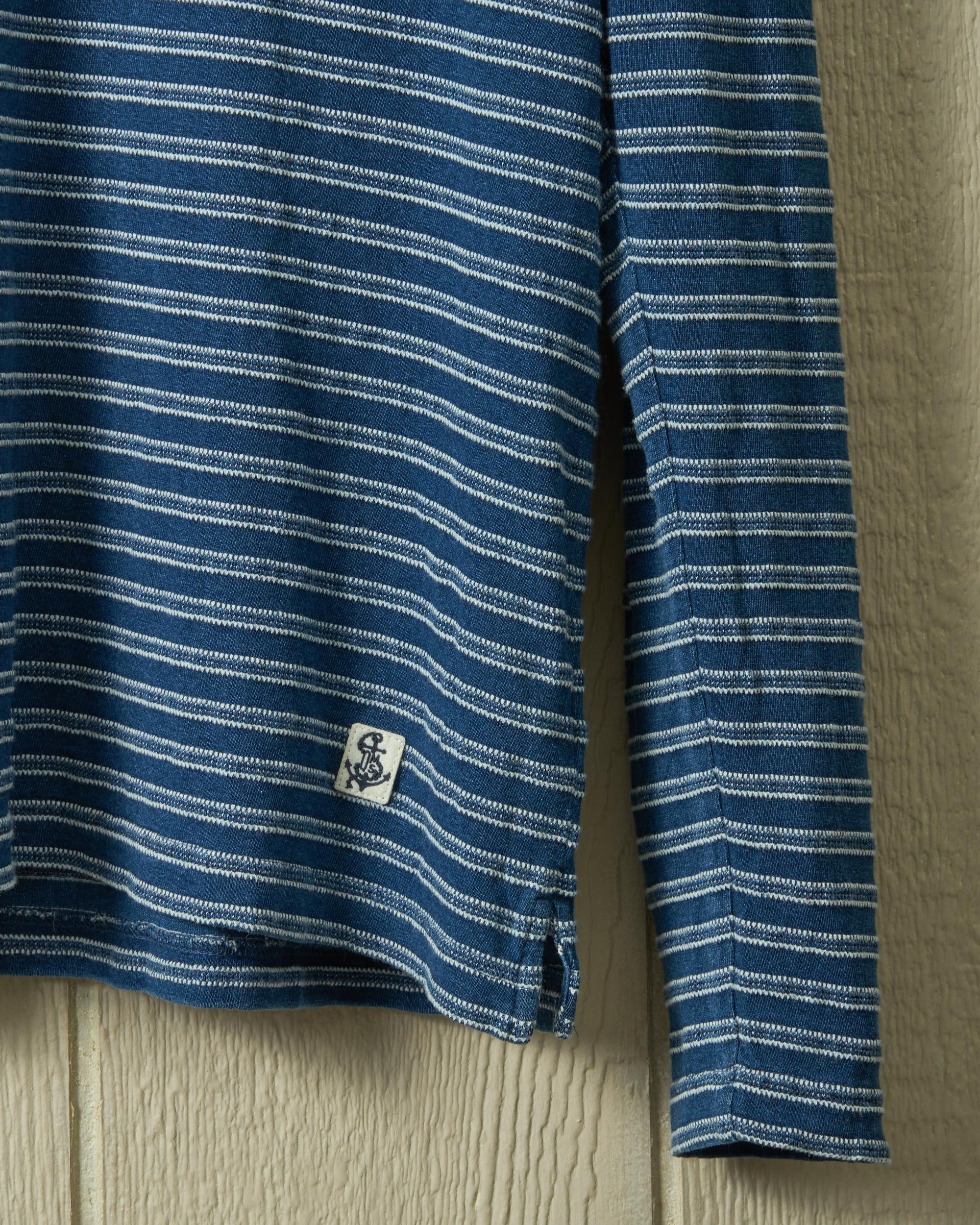 Long Sleeve Indigo Polo in Mid Wash Jacquard Stripe Product Image