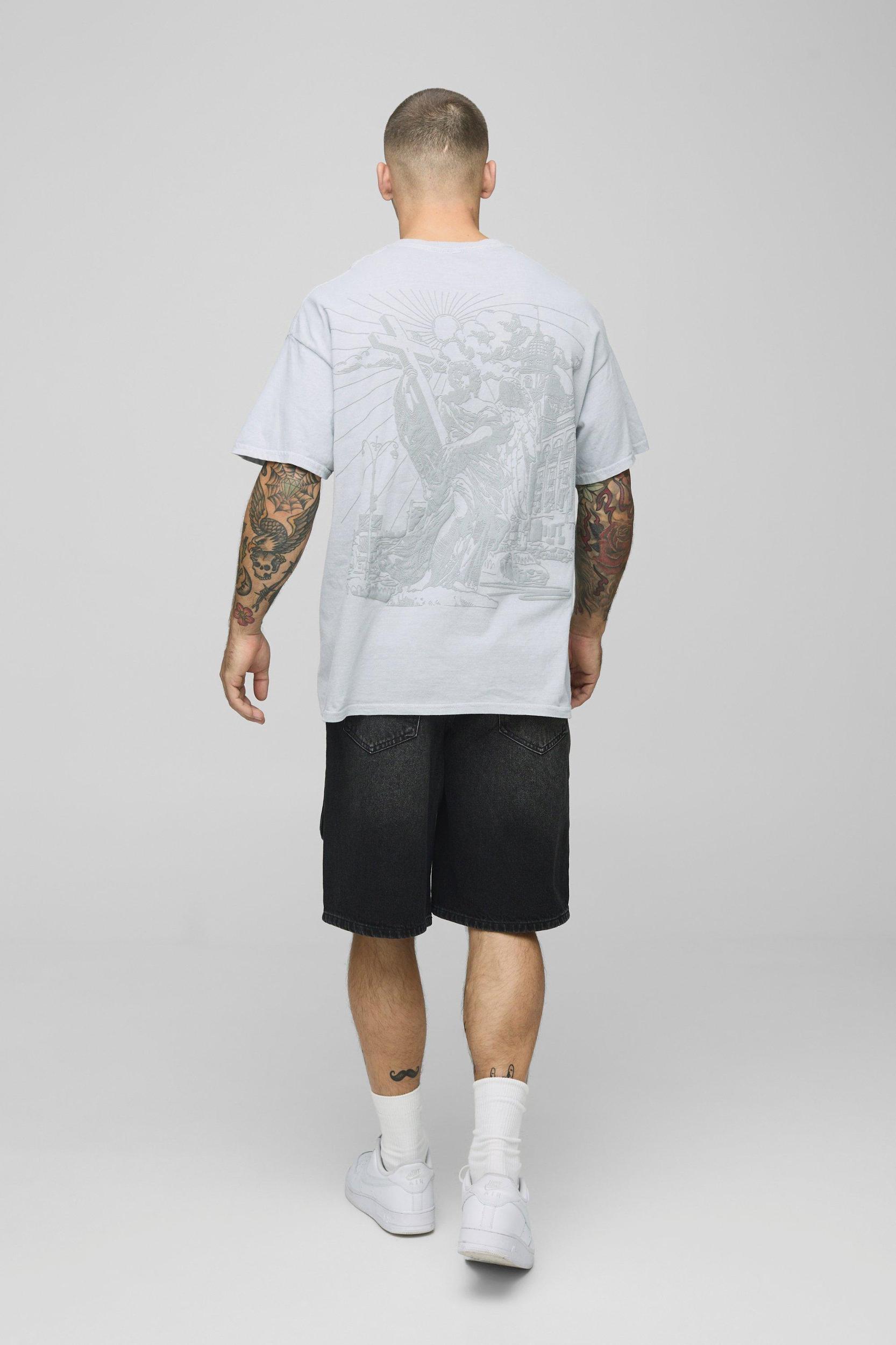 Oversized Washed Renaissance Cross Graphic T-Shirt | boohooMAN USA Product Image