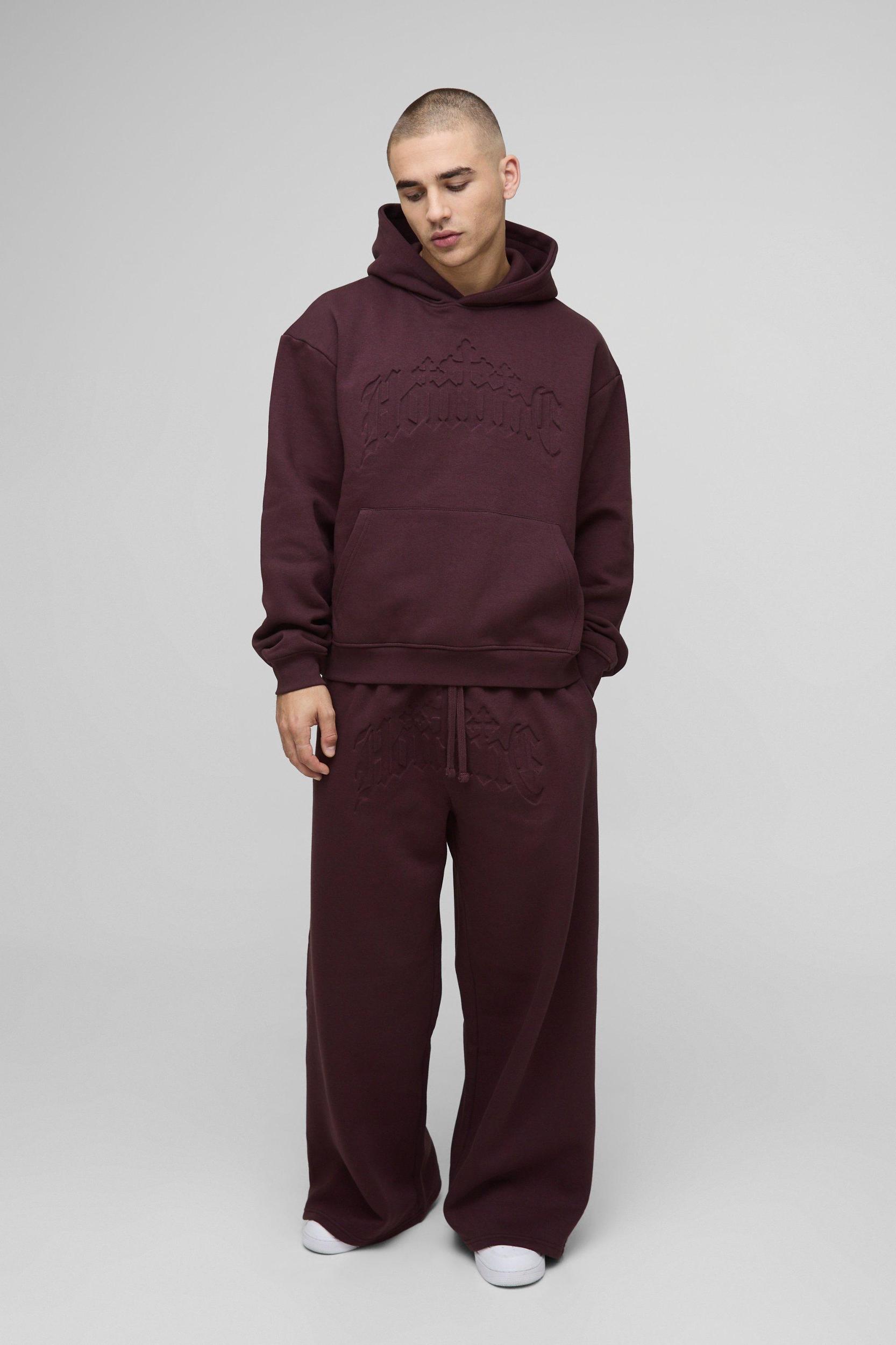 Oversized Boxy Homme Debossed Hooded Tracksuit | boohooMAN USA Product Image