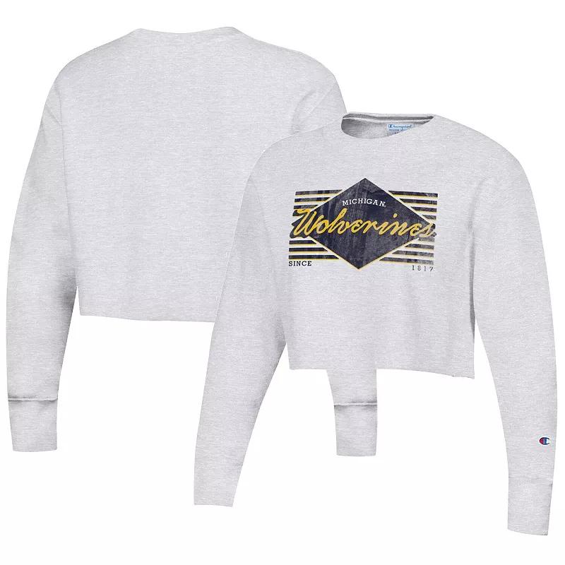 Women's Champion Heather Gray Michigan Wolverines Reverse WeaveÂ Cropped Pullover Sweatshirt,  Product Image