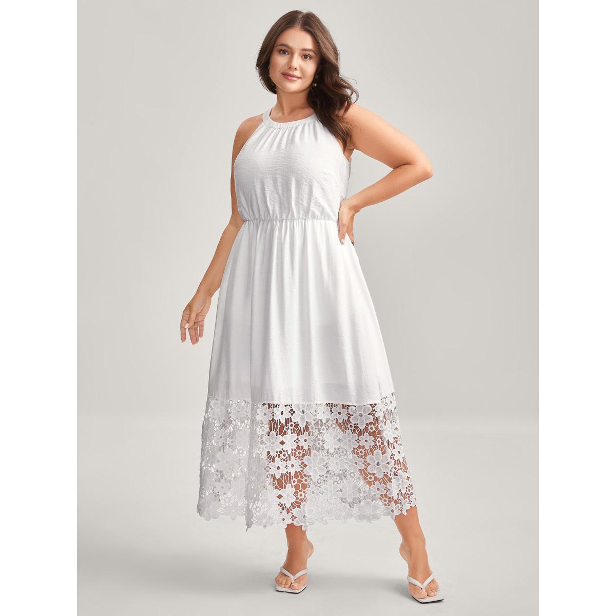 Plus Size Scalloped Lace Hem Halter Neck Midi Dress Originalwhite Women Round Neck Sleeveless Curvy BloomChic 28/5X Product Image