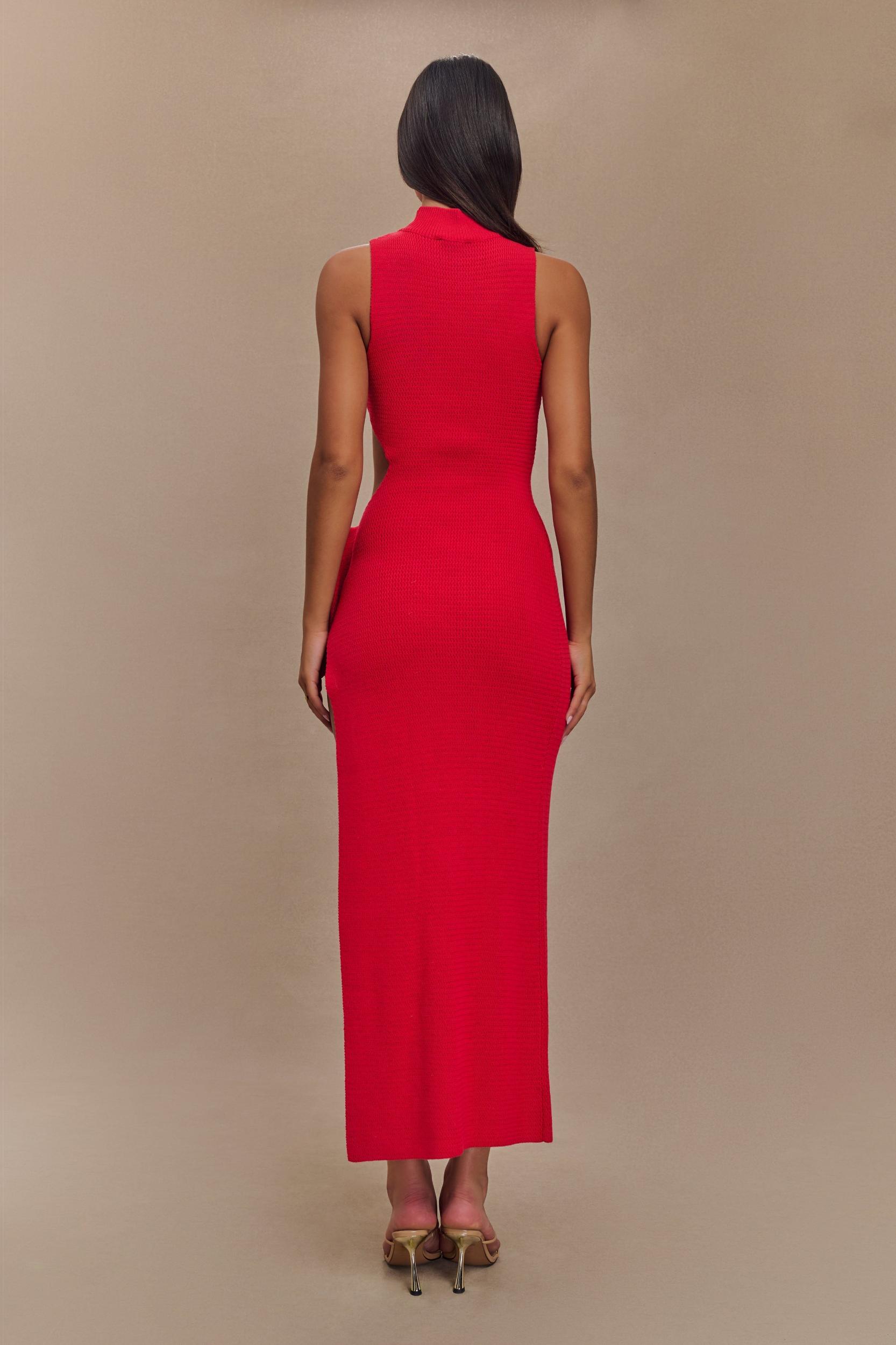 Stephanie Cut Out Knit Maxi Dress - Red Product Image