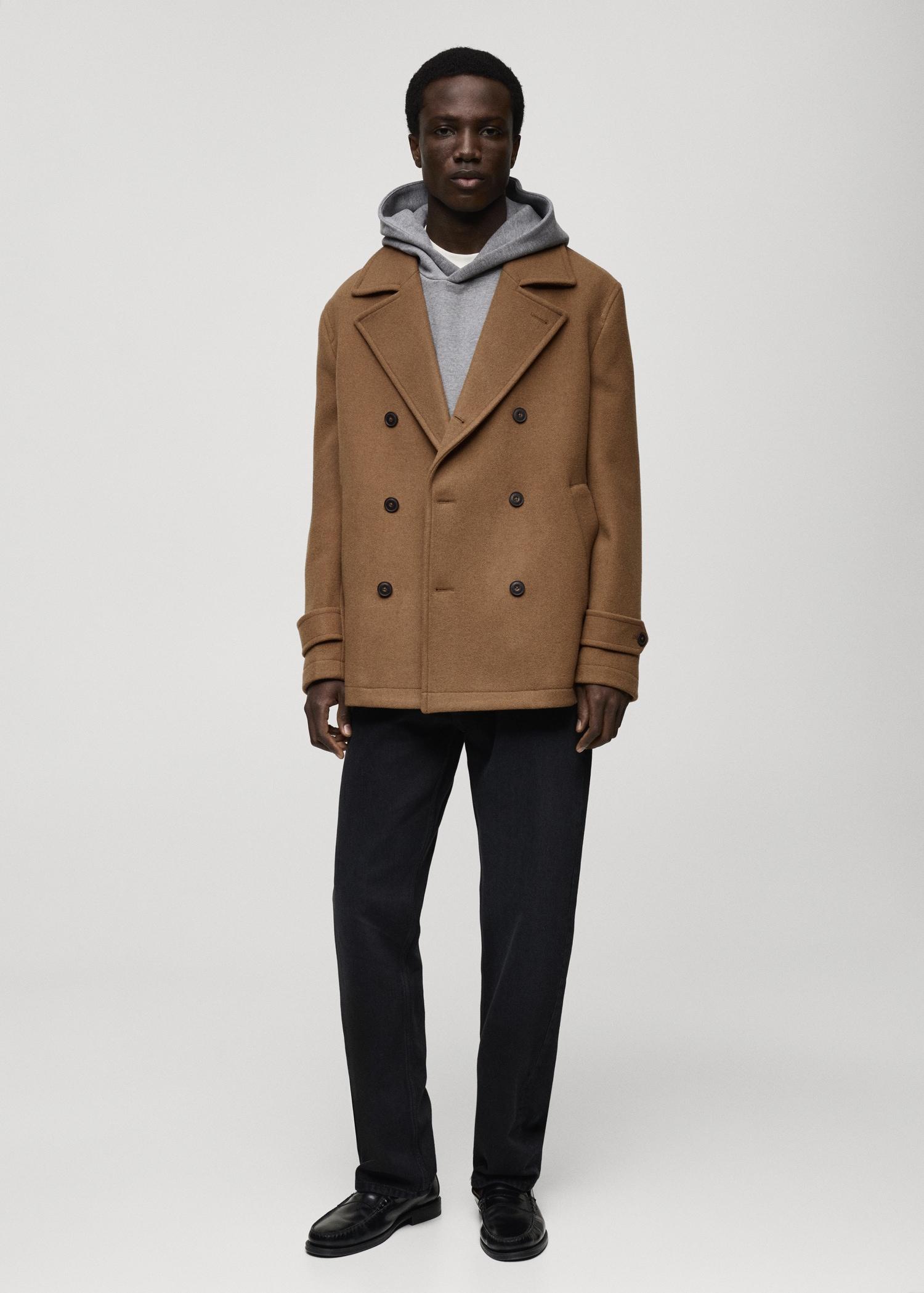 Wool double-breasted coat - Men | MANGO USA Product Image