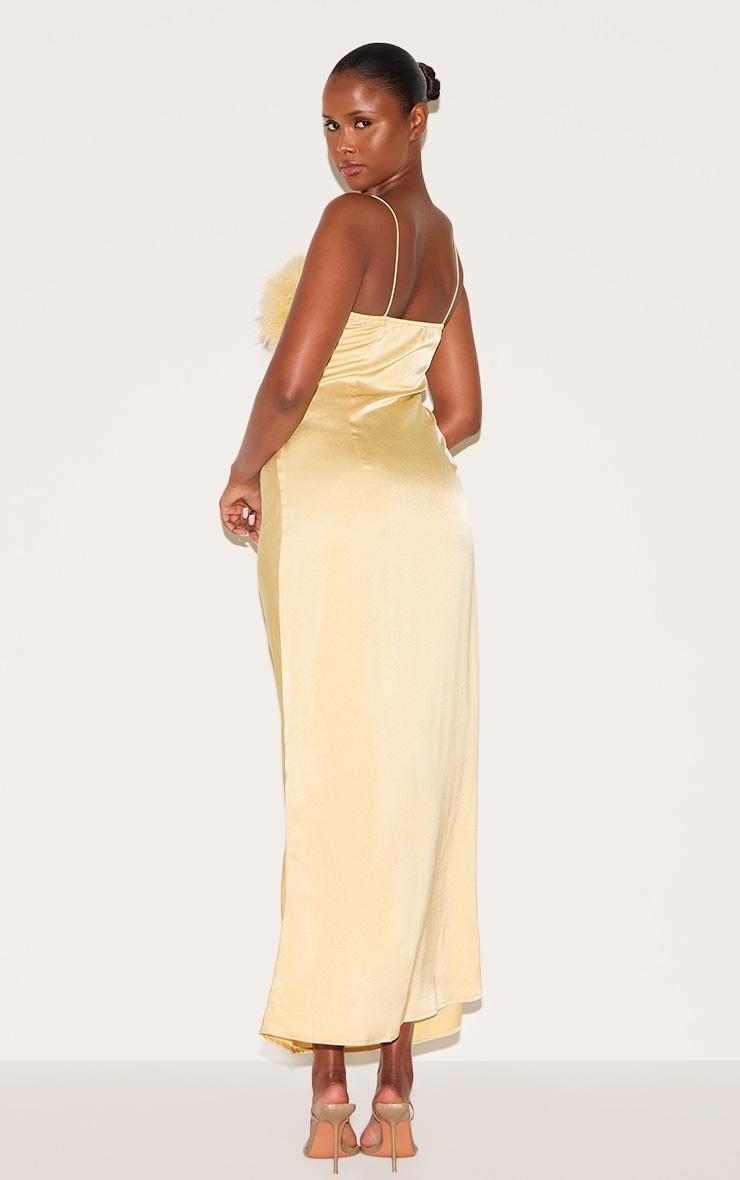Lemon Satin Feather Bust Detail Strappy Maxi Dress Product Image