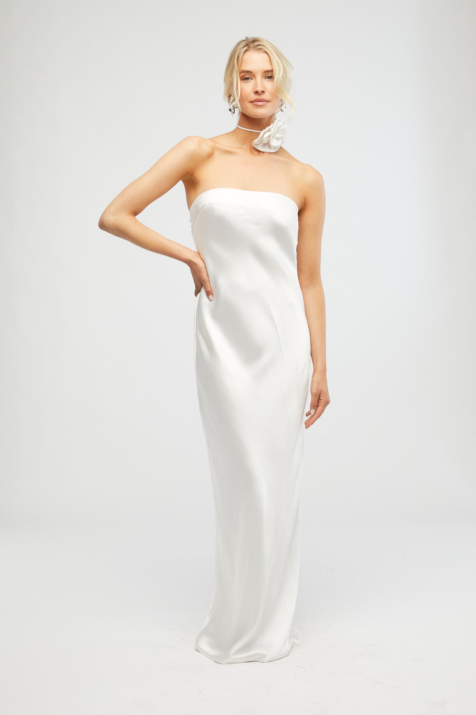 FINAL SALE WeWoreWhat | Strapless Silky Maxi Dress | White Product Image