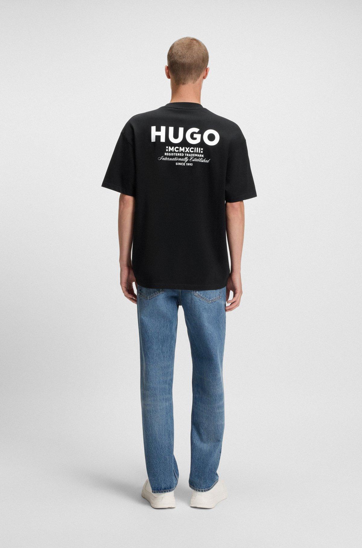 HUGO - Loose-fit T-shirt in cotton with rear logo artwork - Black Product Image