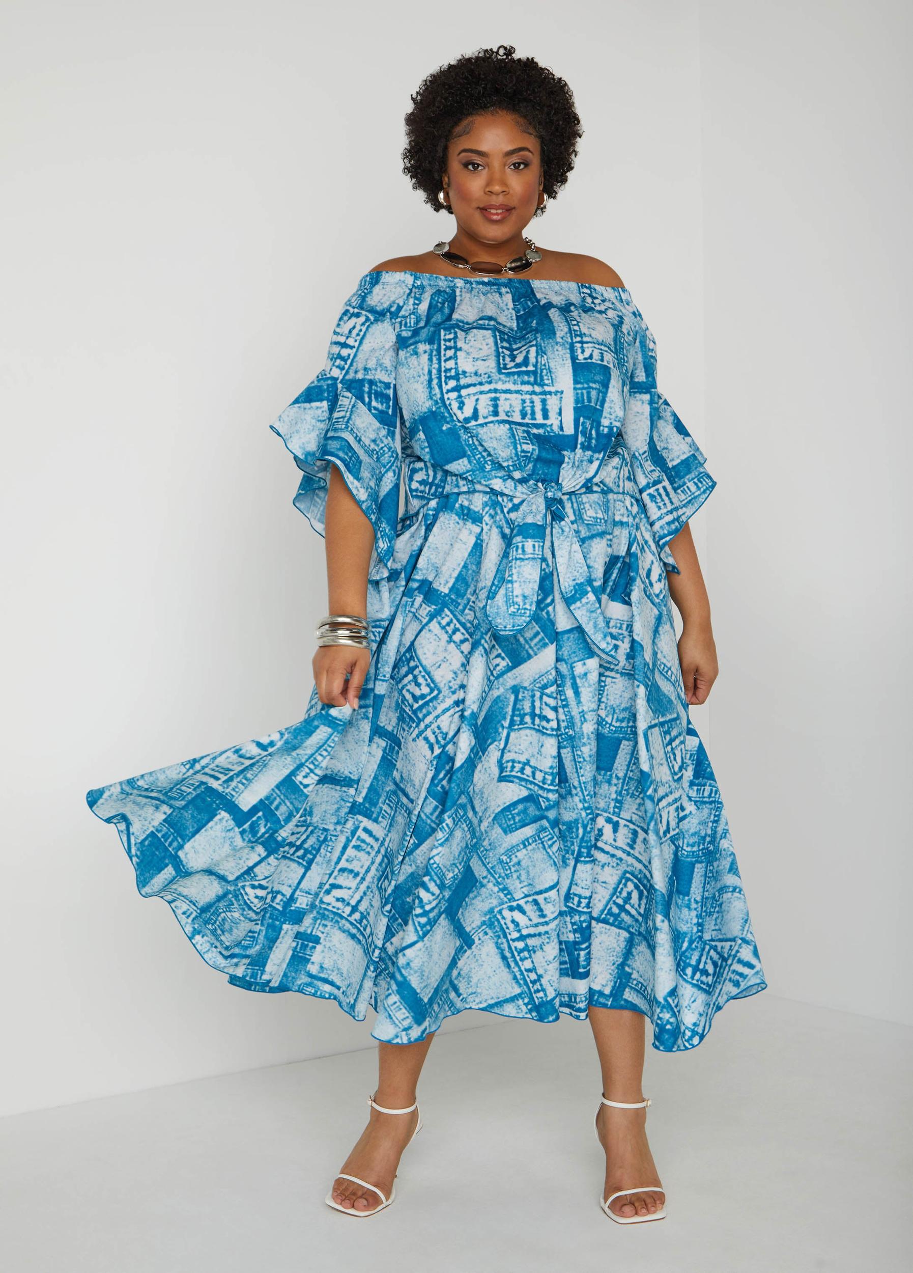 Off The Shoulder Denim Print Top Product Image