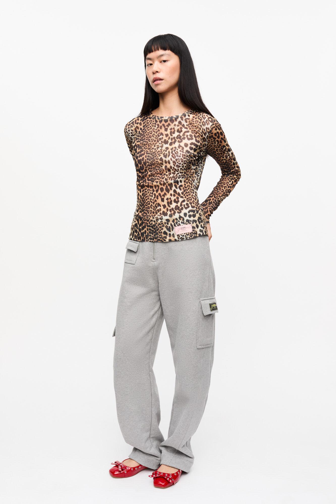 Leopard Printed Mesh Long Sleeve Blouse Product Image