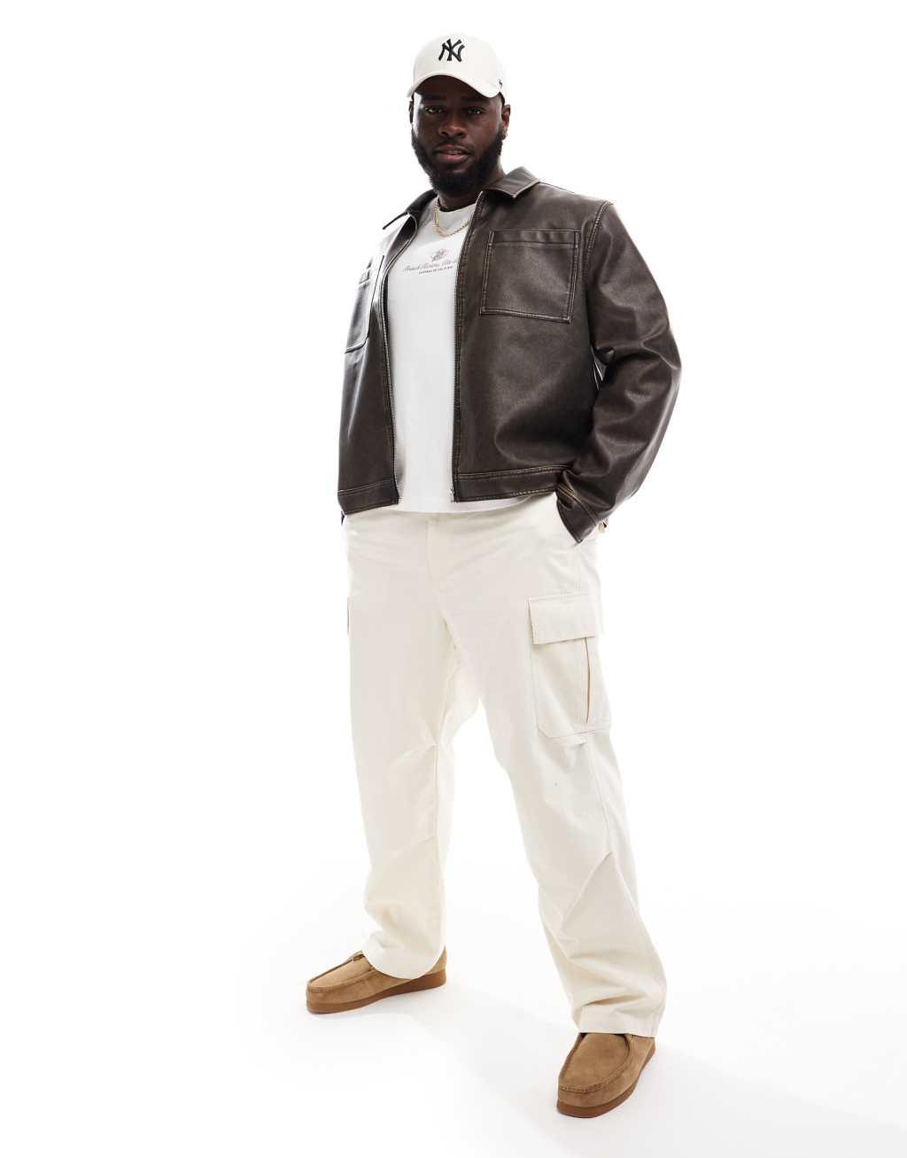 ASOS DESIGN baggy cargo pants in stone Product Image