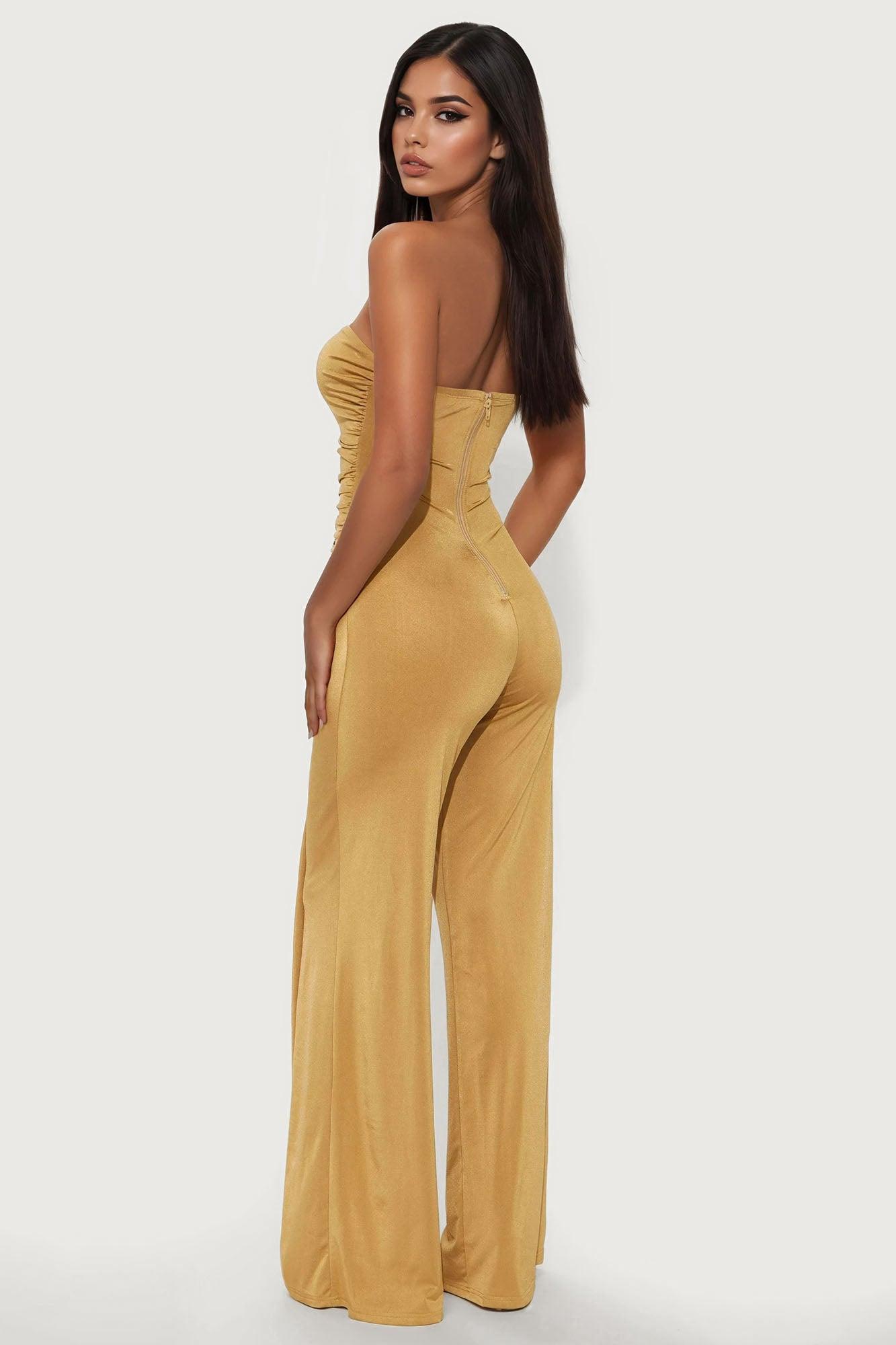 Sunlit Diva Strapless Wide Leg Jumpsuit - Gold Female Product Image