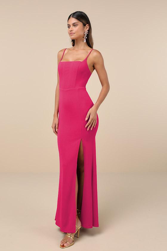Simply Remarkably Magenta Sleeveless Bustier Mermaid Maxi Dress Product Image