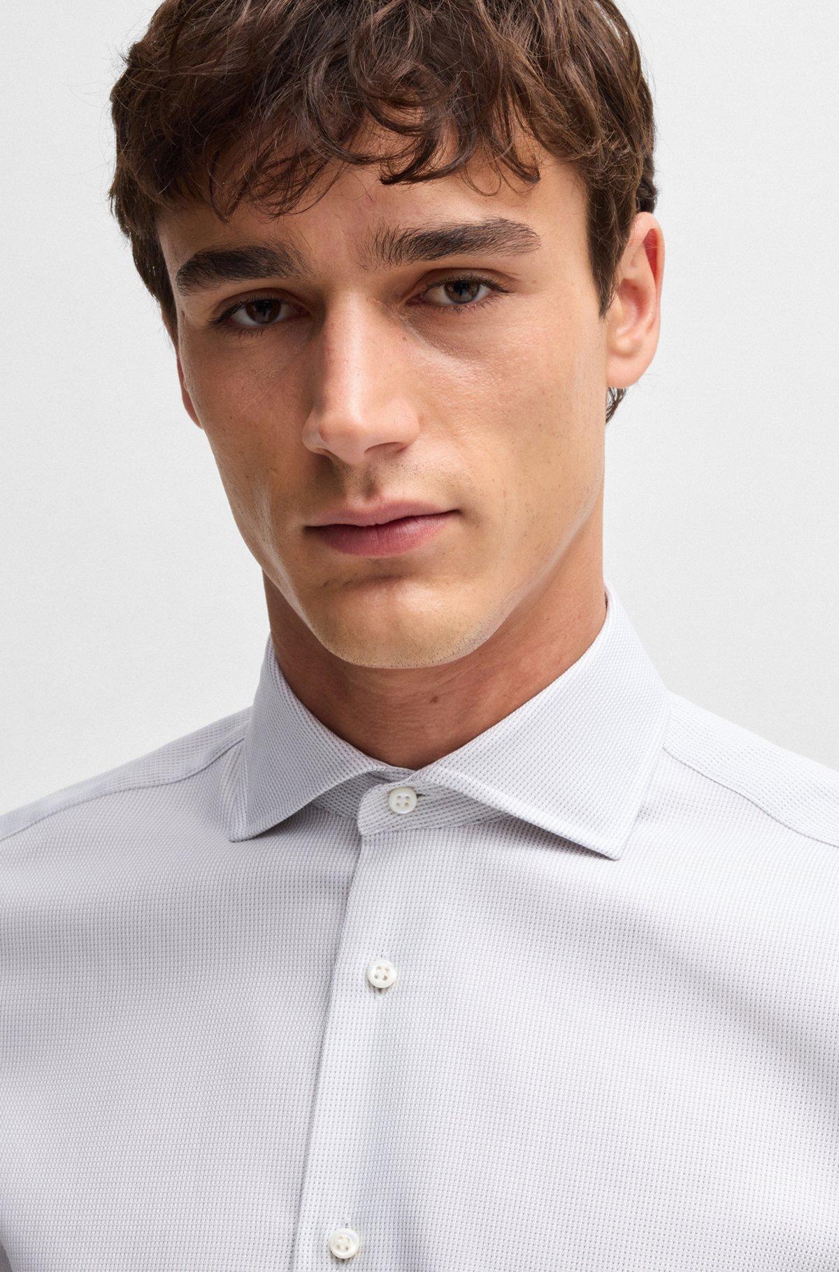 Regular-fit shirt in structured crease-resistant cotton Product Image