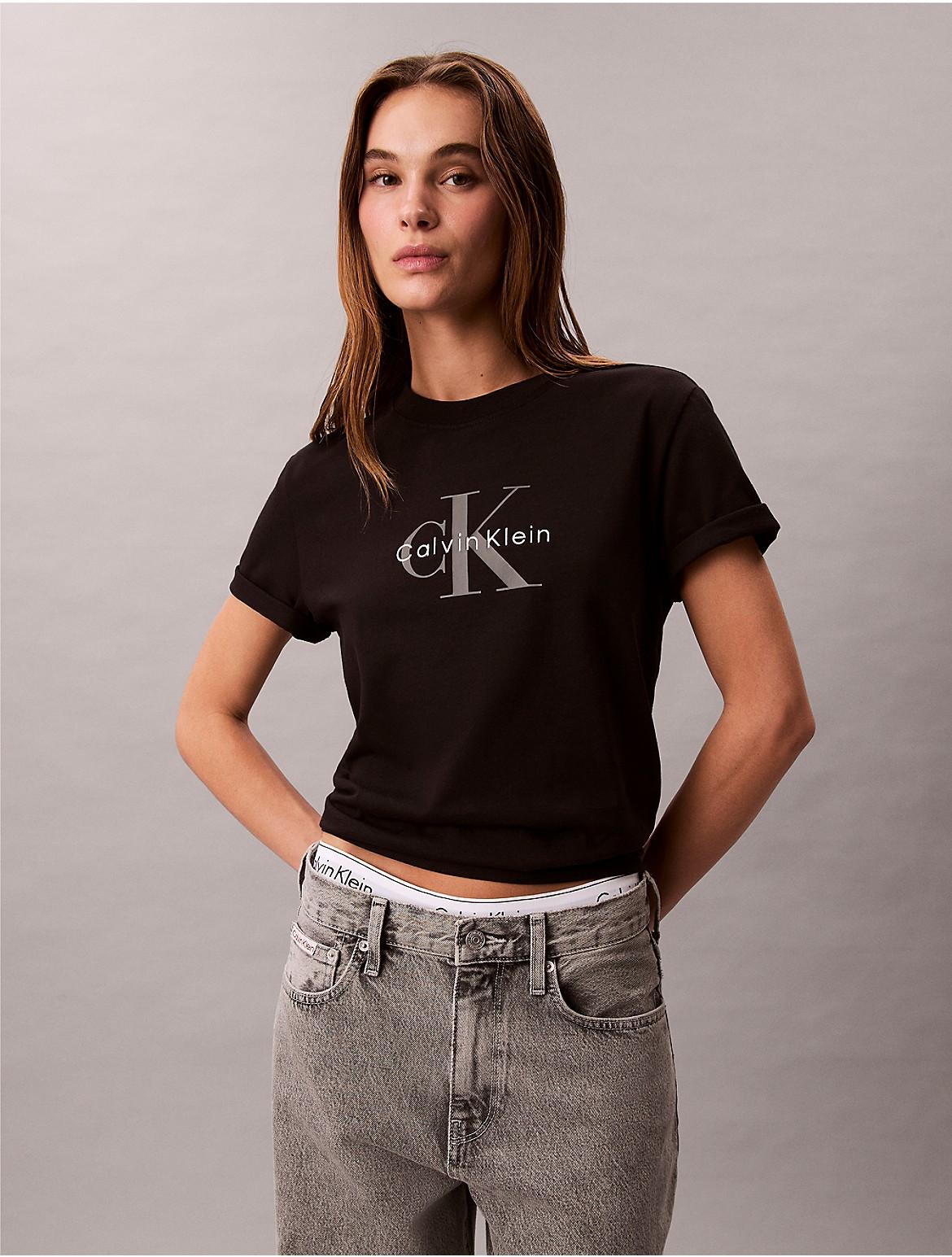 Calvin Klein Womens Monogram Logo Tee - Blue Product Image