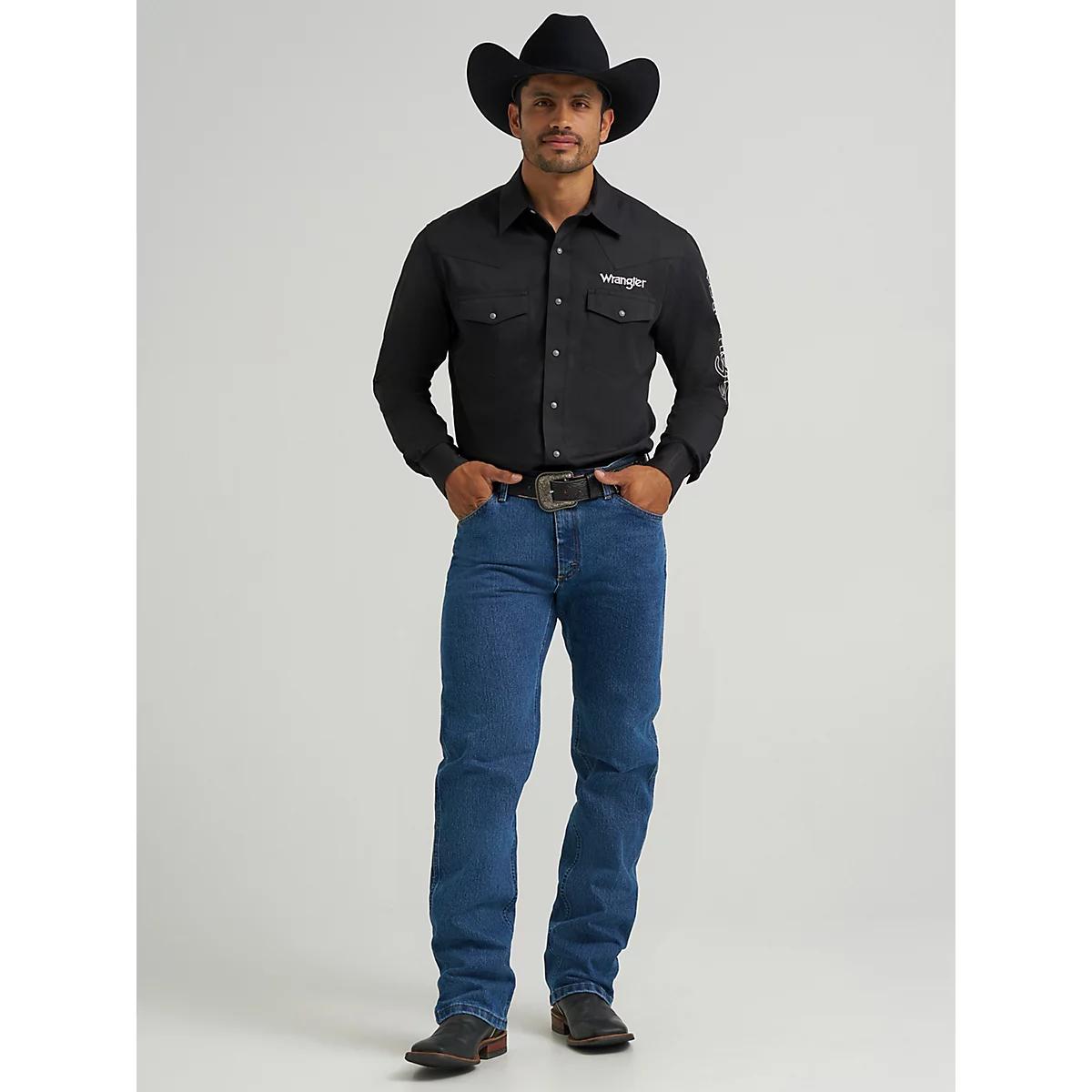Men's Wrangler® Logo Long Sleeve Western Snap Shirt Product Image