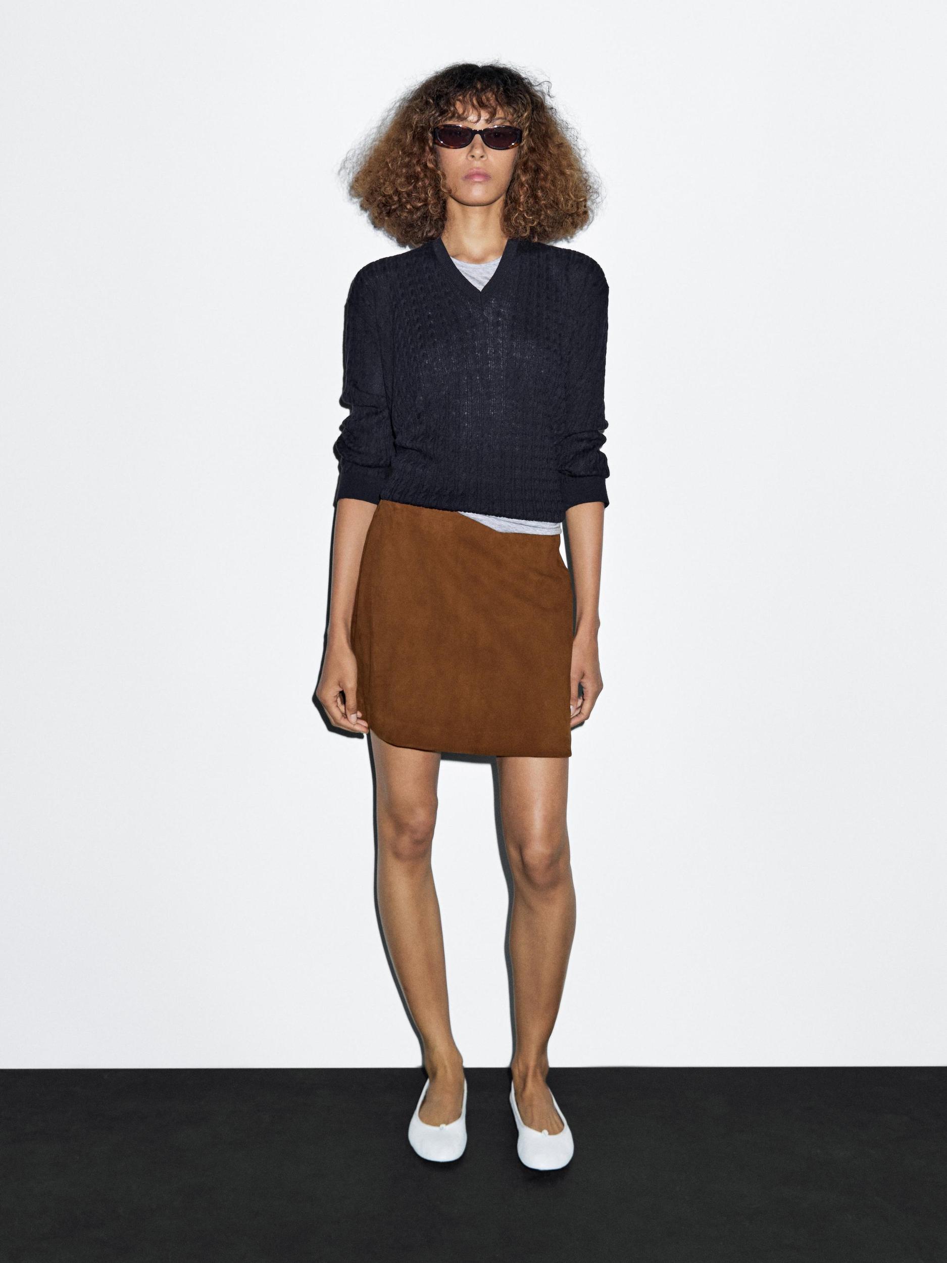 Suede nappa leather mini skirt with topstitching Product Image