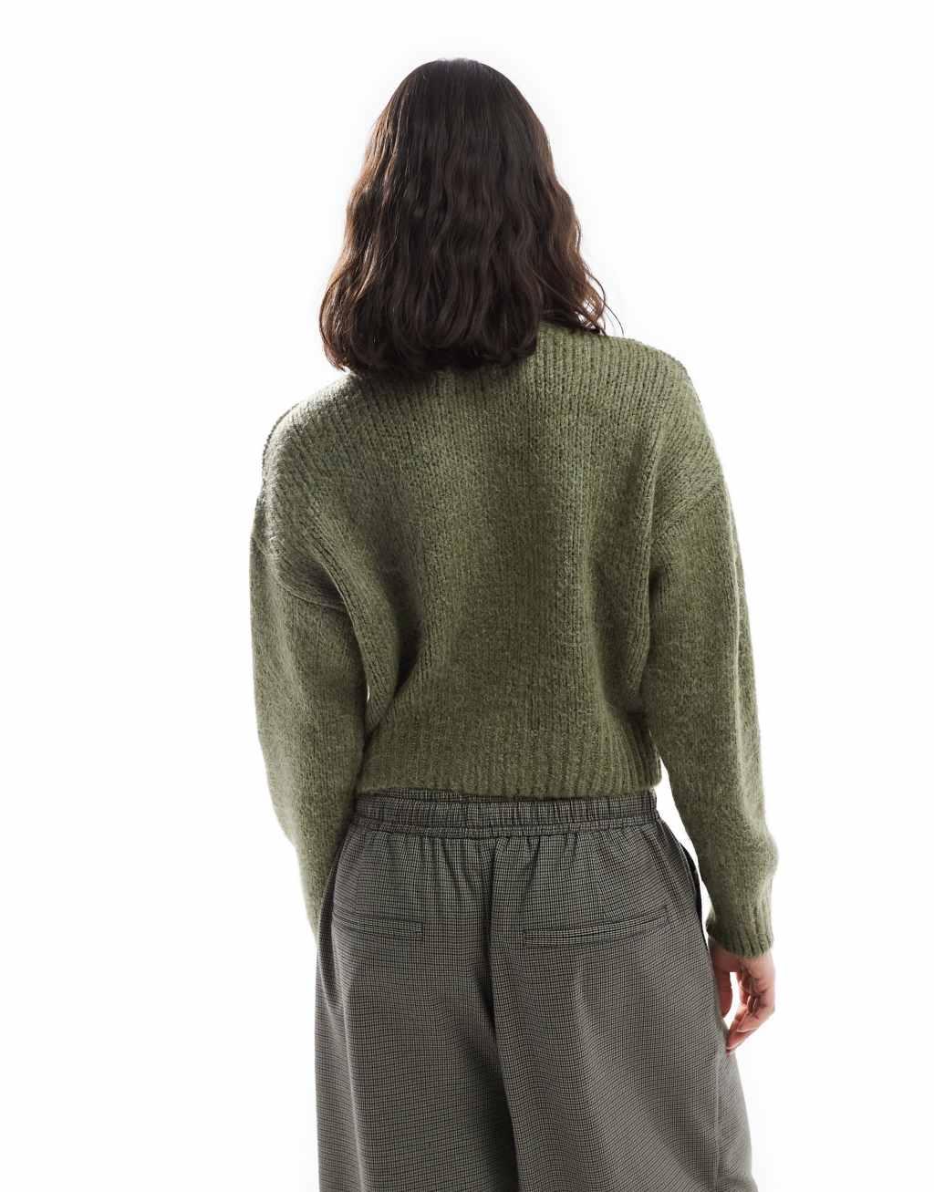 ASOS DESIGN crew neck loose knit cardigan in green Product Image