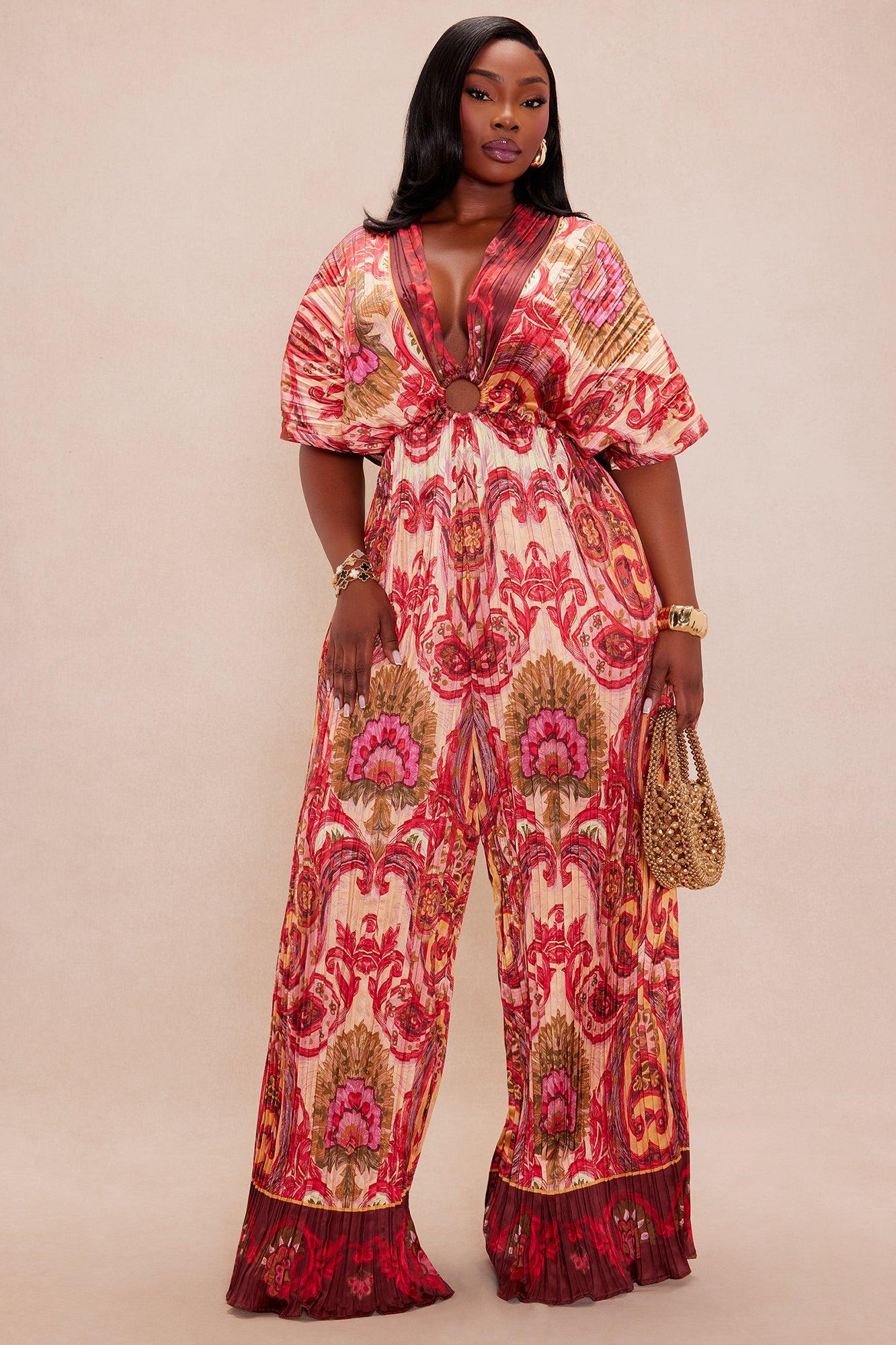 Kamari Pleated Wide Leg Jumpsuit - Red/combo Product Image