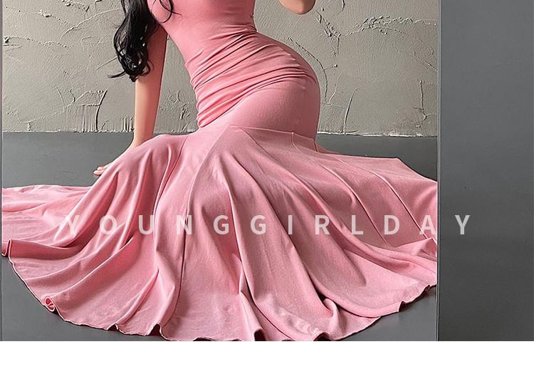 Short-Sleeve Square-Neck Plain Midi Mermaid Dress (Various Designs) Product Image