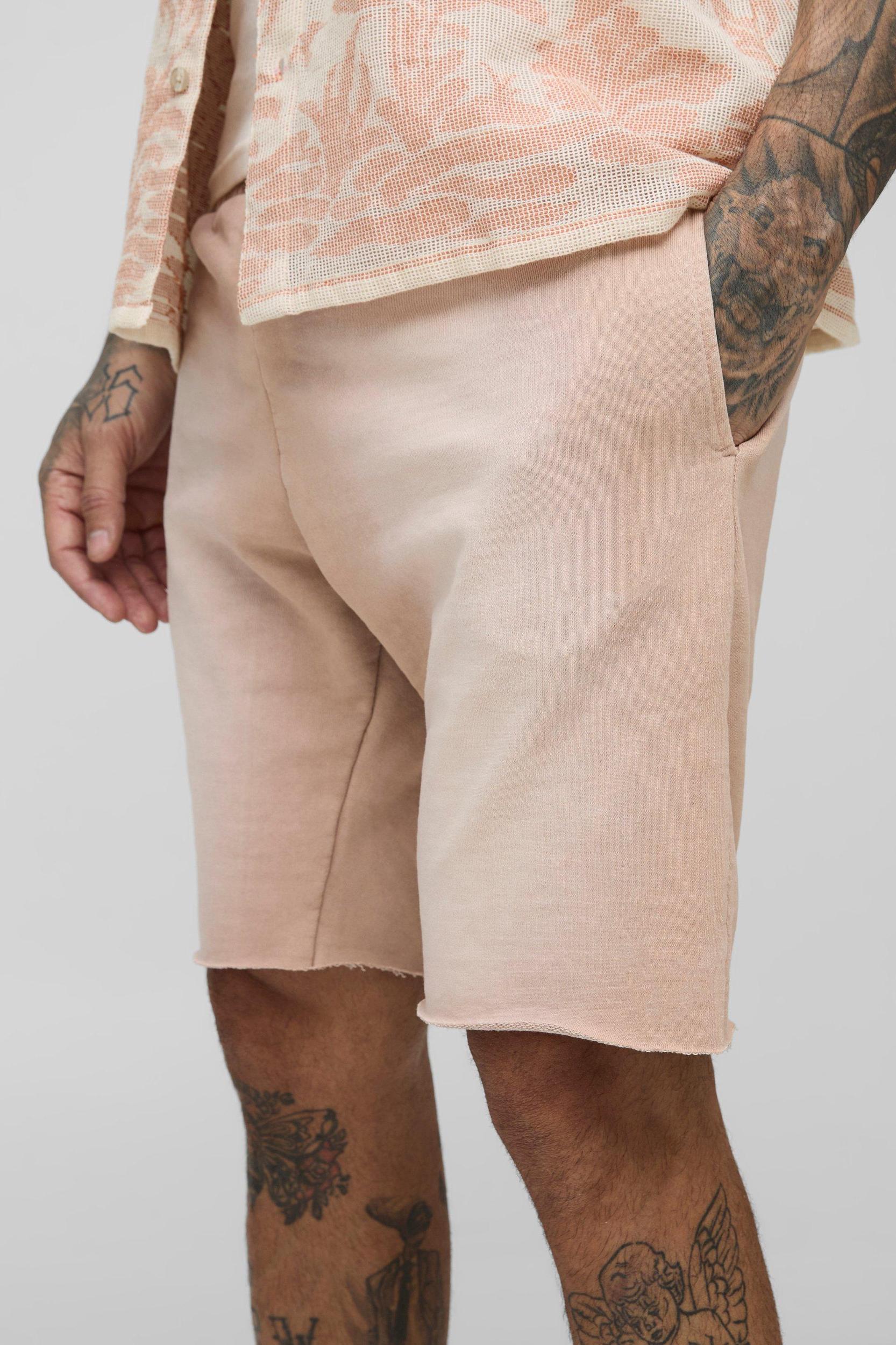 Tall Washed Raw Hem Extended Drawcord Relaxed Shorts | boohooMAN USA Product Image